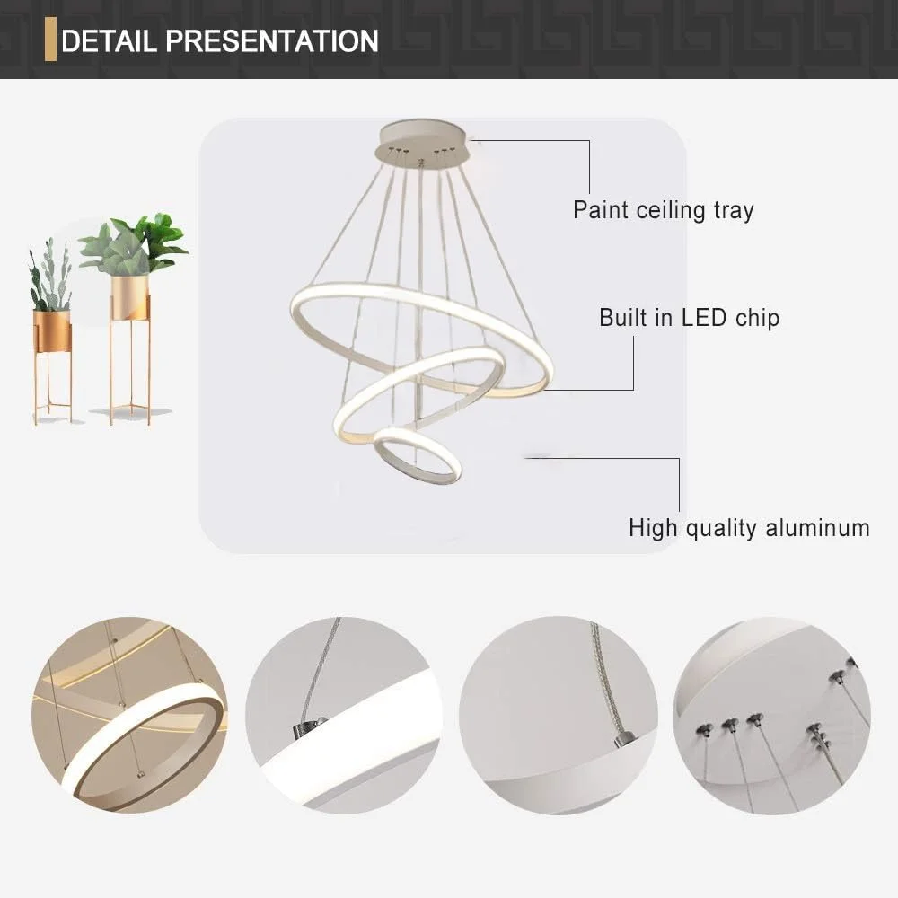 لوستر مدرن LED سه حلقه Forrio®، چراغ آویز LED، مناسب برای روشنایی سقف اتاق نشیمن، آشپزخانه، خانه روستایی، لوستر با ارتفاع قابل تنظیم برای اتاق غذاخوری، اتاق خواب، راهرو (سفید) لوستر مدرن LED سه حلقه Forrio®، چراغ آویز LED، مناسب برای روشنایی سقف اتاق نشیمن، آشپزخانه، خانه روستایی، لوستر با ارتفاع قابل تنظیم برای اتاق غذاخوری، اتاق خواب، راهرو (سفید)