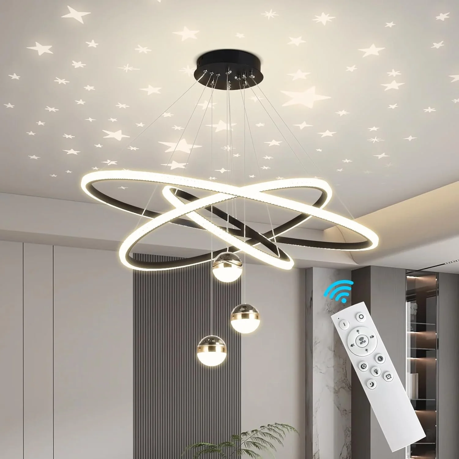 چراغ آویز LED Ctoby، لوستر مدرن 3 حلقه ای با کنترل از راه دور، لوستر 3 توپی دیمر شونده با نورپردازی قابل تنظیم برای اتاق نشیمن، اتاق غذاخوری، اتاق خواب، سرسرا، راه پله (مشکی) چراغ آویز LED Ctoby، لوستر مدرن 3 حلقه ای با کنترل از راه دور، لوستر 3 توپی دیمر شونده با نورپردازی قابل تنظیم برای اتاق نشیمن، اتاق غذاخوری، اتاق خواب، سرسرا، راه پله (مشکی)