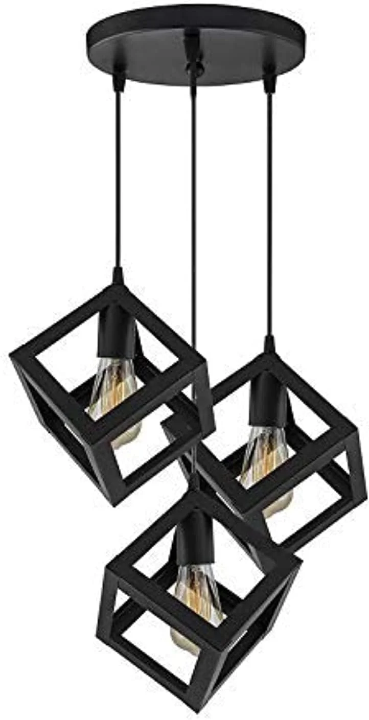 چراغ آویز خوشه ای 3 مکعبی Etronikstore، چراغ آویز، لوستر مربعی، چراغ سقفی جعبه ای، نگهدارنده E27 با لامپ (مشکی) چراغ آویز خوشه ای 3 مکعبی Etronikstore، چراغ آویز، لوستر مربعی، چراغ سقفی جعبه ای، نگهدارنده E27 با لامپ (مشکی)
