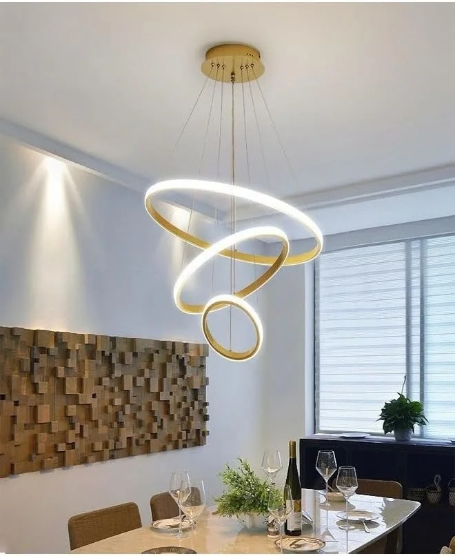لوستر آویز مدرن C&C Home، حلقههای LED، لوستر آویز سقفی دایرهای، چراغ آویز با ارتفاع قابل تنظیم، نورپردازی LED کم مصرف، پرداخت فلزی شیک و ایدهآل لوستر آویز مدرن C&C Home، حلقههای LED، لوستر آویز سقفی دایرهای، چراغ آویز با ارتفاع قابل تنظیم، نورپردازی LED کم مصرف، پرداخت فلزی شیک و ایدهآل