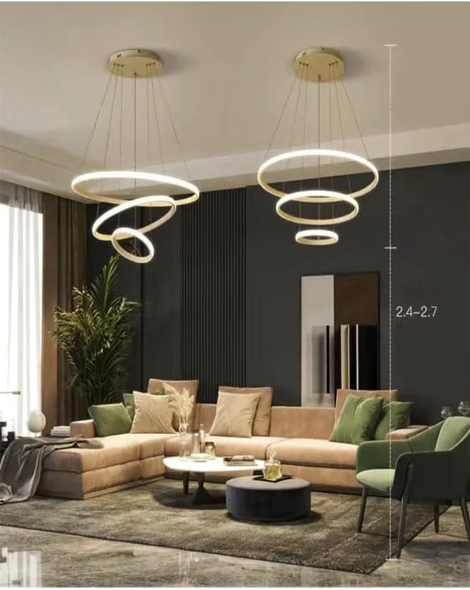 لوستر آویز مدرن C&C Home، حلقههای LED، لوستر آویز سقفی دایرهای، چراغ آویز با ارتفاع قابل تنظیم، نورپردازی LED کم مصرف، پرداخت فلزی شیک و ایدهآل لوستر آویز مدرن C&C Home، حلقههای LED، لوستر آویز سقفی دایرهای، چراغ آویز با ارتفاع قابل تنظیم، نورپردازی LED کم مصرف، پرداخت فلزی شیک و ایدهآل