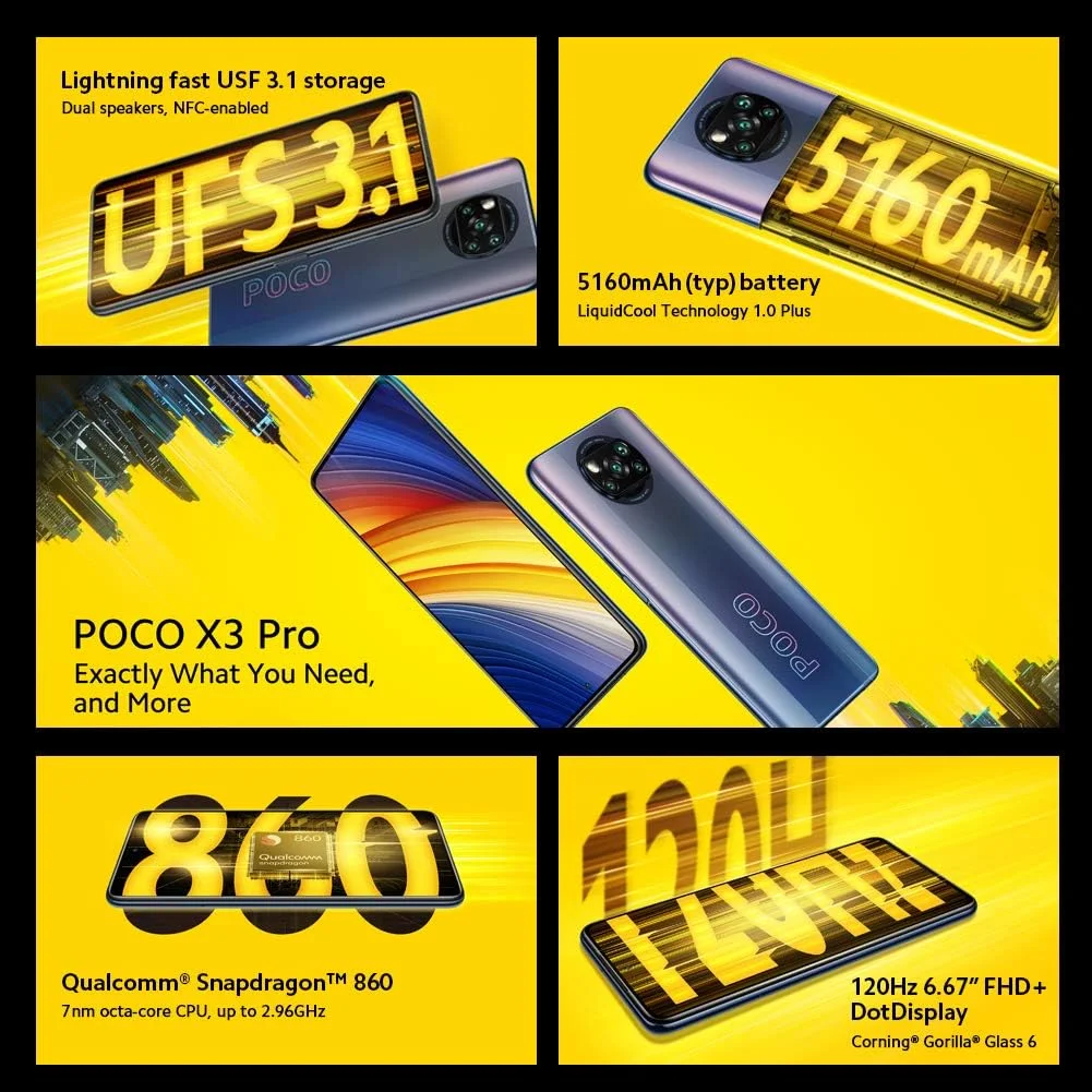 گوشی موبایل شیائومی POCO X3 Pro - حافظه 256 گیگابایت + 8 گیگابایت رم، صفحه نمایش 6.67 اینچی 120 هرتز FHD+ DotDisplay، پردازنده Snapdragon 860، دوربین چهارگانه 48 مگاپیکسلی، باتری 5160 میلی آمپر، مشکی فانتوم (نسخه انگلستان + 2 سال گارانتی) گوشی موبایل شیائومی POCO X3 Pro - حافظه 256 گیگابایت + 8 گیگابایت رم، صفحه نمایش 6.67 اینچی 120 هرتز FHD+ DotDisplay، پردازنده Snapdragon 860، دوربین چهارگانه 48 مگاپیکسلی، باتری 5160 میلی آمپر، مشکی فانتوم (نسخه انگلستان + 2 سال گارانتی)