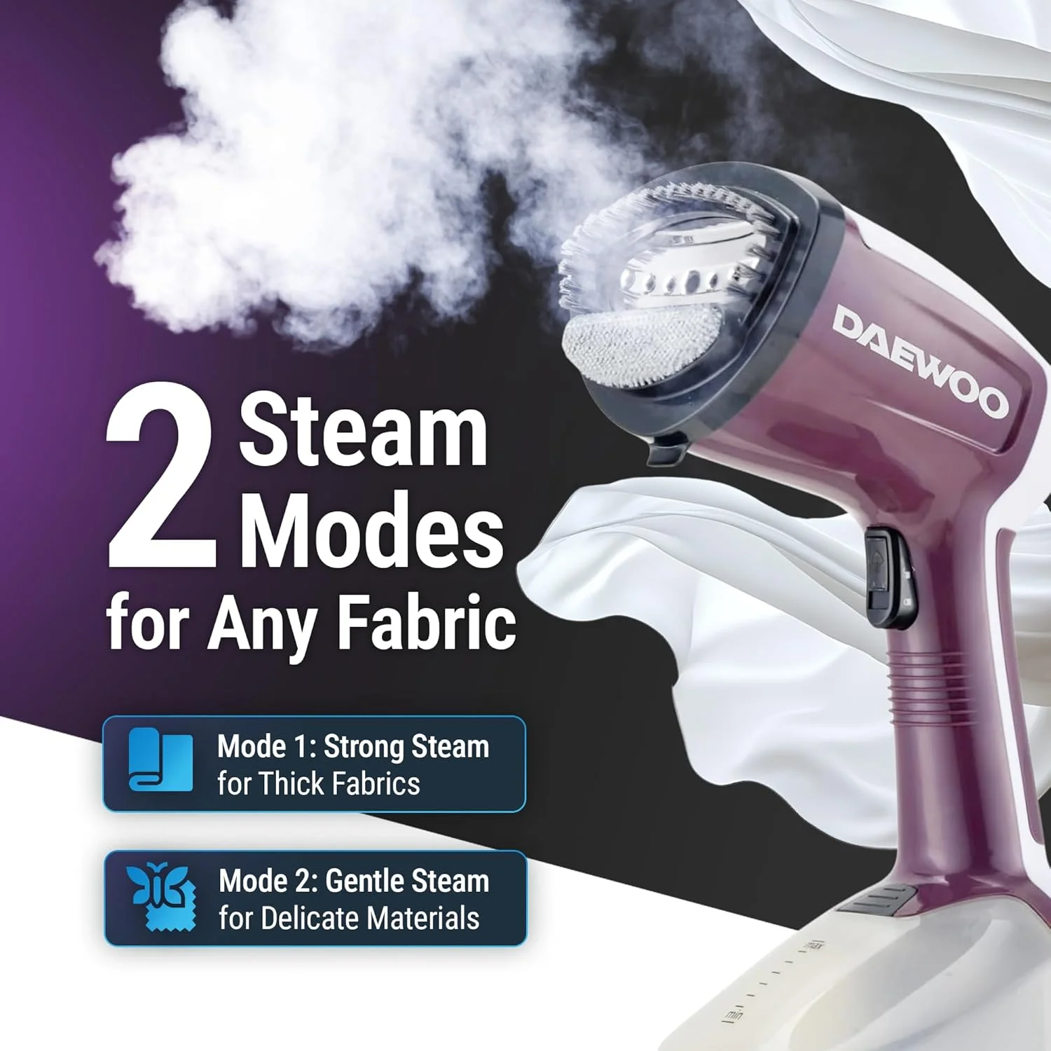 بخارگر لباس Daewoo - بخارگر دستی قابل حمل لباس و پوشاک، پنل استیل ضد زنگ با برس پارچه و پرز، ظرفیت 350 میلی لیتر، 1200 وات - DGS 8380 - آبی - 2 سال گارانتی