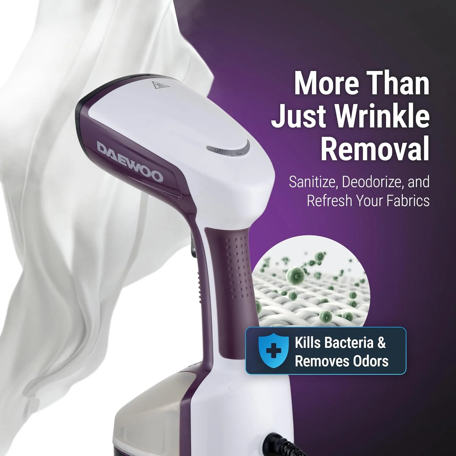 بخارگر لباس Daewoo - بخارگر دستی قابل حمل لباس و پوشاک، پنل استیل ضد زنگ با برس پارچه و پرز، ظرفیت 350 میلی لیتر، 1200 وات - DGS 8380 - آبی - 2 سال گارانتی