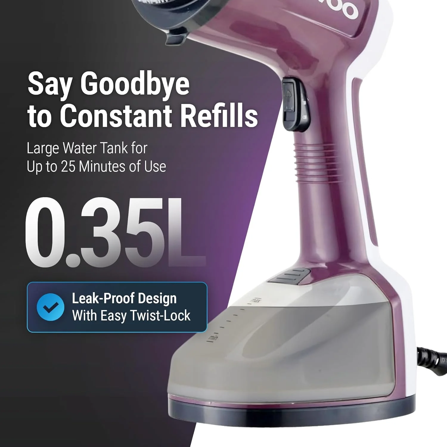 بخارگر لباس Daewoo - بخارگر دستی قابل حمل لباس و پوشاک، پنل استیل ضد زنگ با برس پارچه و پرز، ظرفیت 350 میلی لیتر، 1200 وات - DGS 8380 - آبی - 2 سال گارانتی