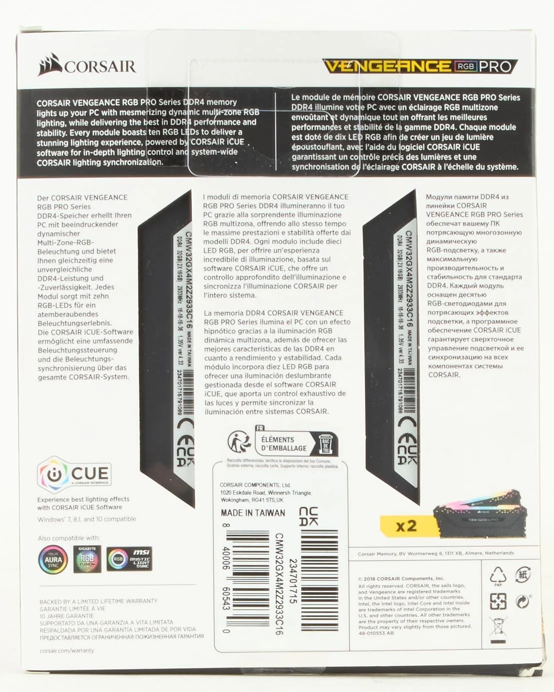 کیت حافظه رم کرسیر Vengeance RGB PRO DDR4 32GB 2933MHz CL16 (2x16GB) XMP