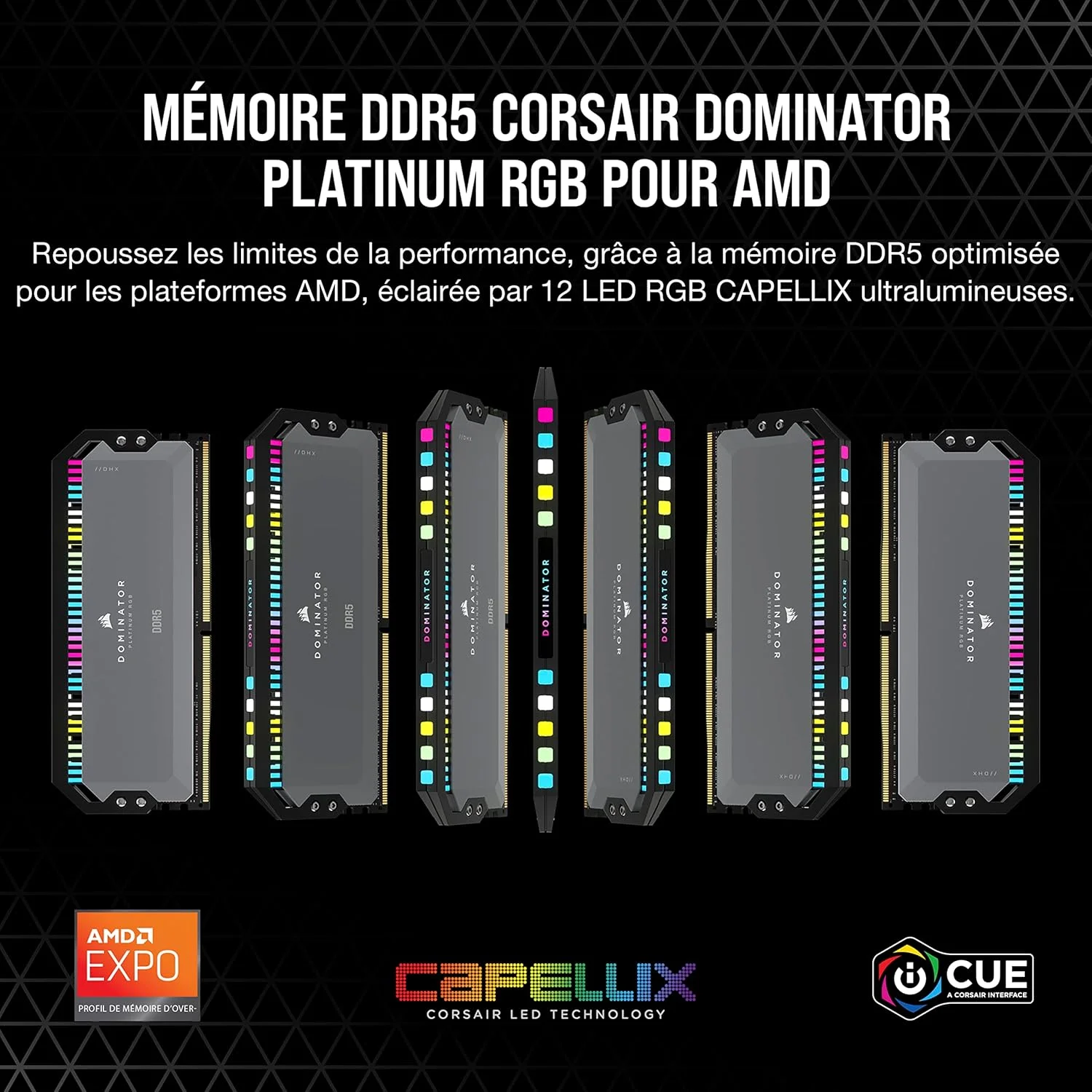 رم کامپیوتر CORSAIR Dominator Platinum RGB DDR5 با ظرفیت 64 گیگابایت (2x32GB) 6000MHz CL30 AMD Expo سازگار با iCUE - خاکستری (CMT64GX5M2B6000Z30)