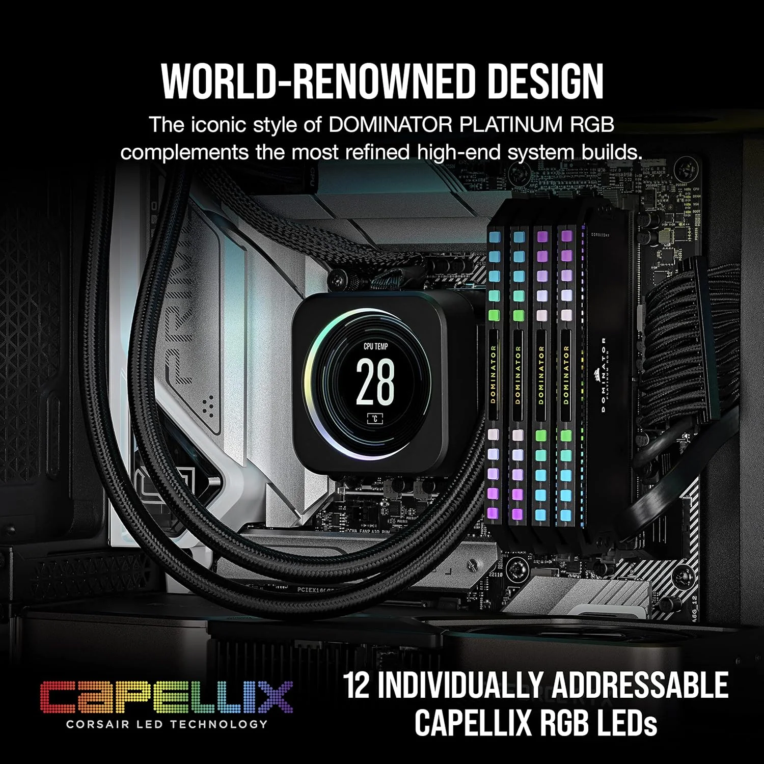 رم کامپیوتر CORSAIR DOMINATOR PLATINUM RGB DDR5 با ظرفیت 32 گیگابایت (2x16GB) با فرکانس 7200 مگاهرتز CL34 Intel XMP iCUE سازگار - مشکی (CMT32GX5M2X7200C34)