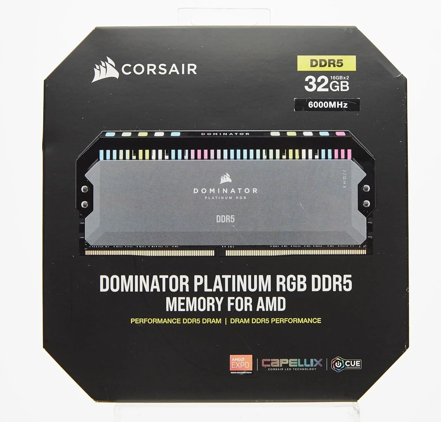 رم کامپیوتر CORSAIR DOMINATOR PLATINUM RGB DDR5 با ظرفیت 32 گیگابایت (2x16GB) 6000MHz CL36 AMD EXPO سازگار با iCUE - خاکستری (CMT32GX5M2D6000Z36)