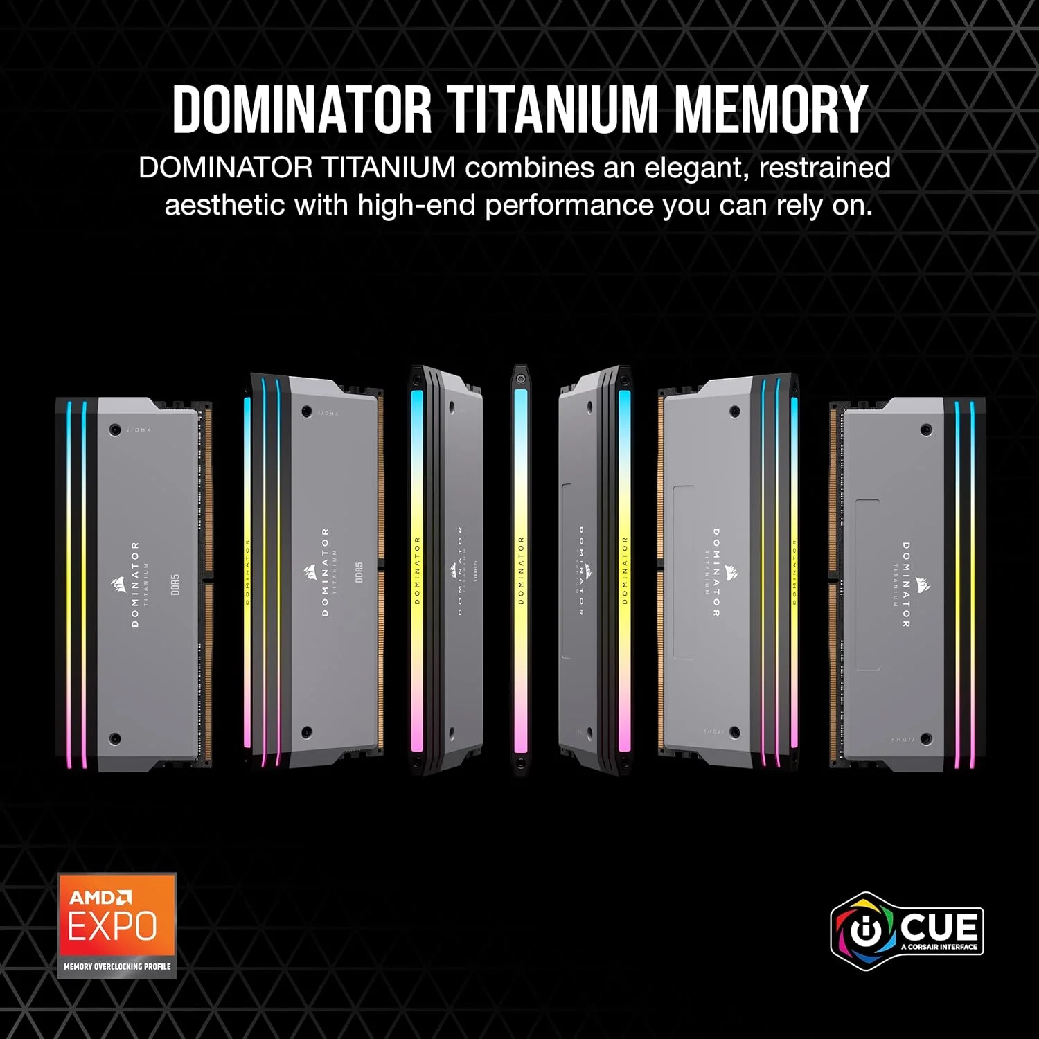 رم کامپیوتر CORSAIR DOMINATOR TITANIUM RGB DDR5 با ظرفیت 64 گیگابایت (2x32GB) DDR5 6000MHz CL30 AMD EXPO سازگار با iCUE - خاکستری (CMP64GX5M2B6000Z30)