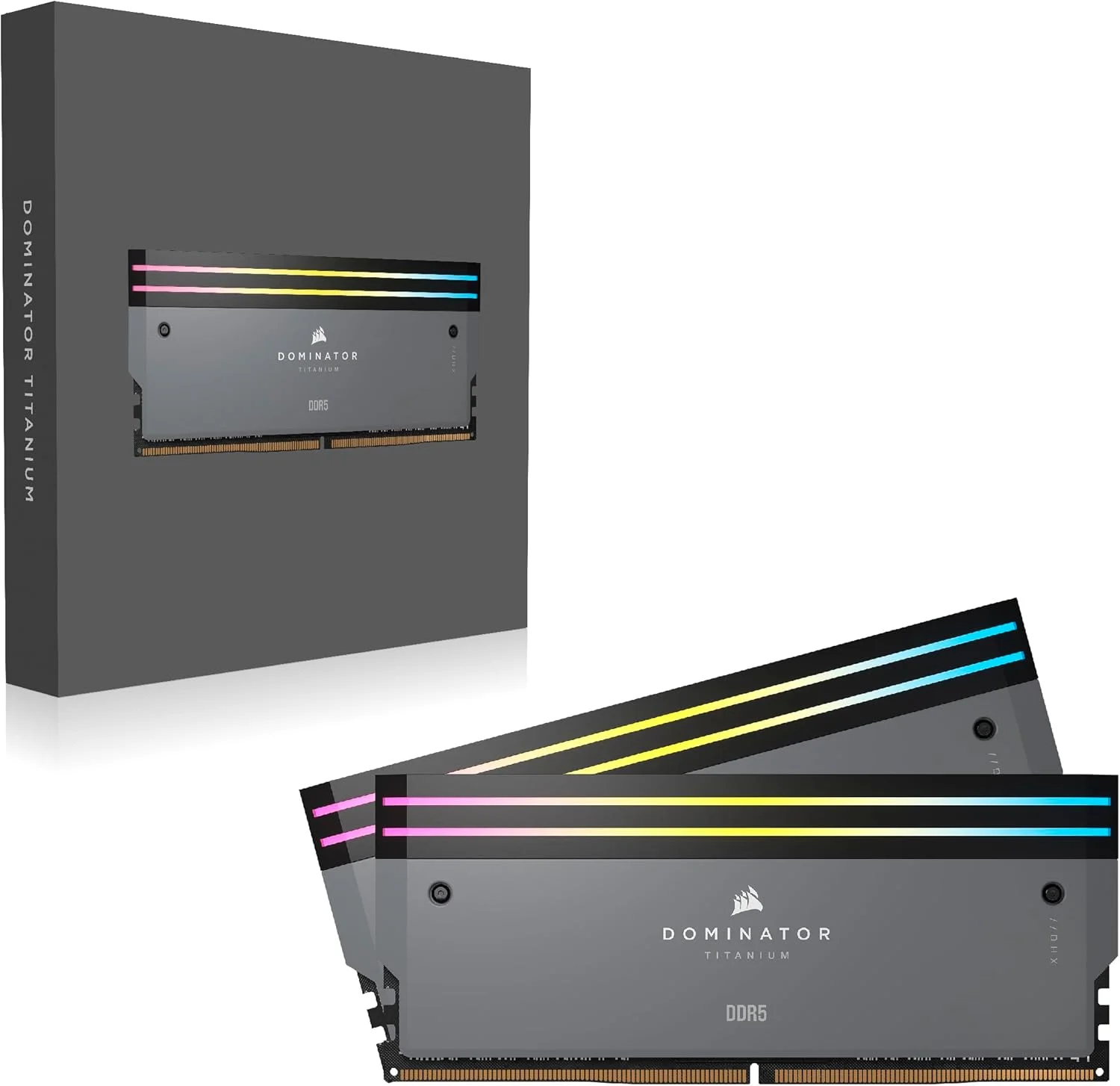 رم کامپیوتر CORSAIR DOMINATOR TITANIUM RGB DDR5 با ظرفیت 64 گیگابایت (2x32GB) DDR5 6000MHz CL30 AMD EXPO سازگار با iCUE - خاکستری (CMP64GX5M2B6000Z30)