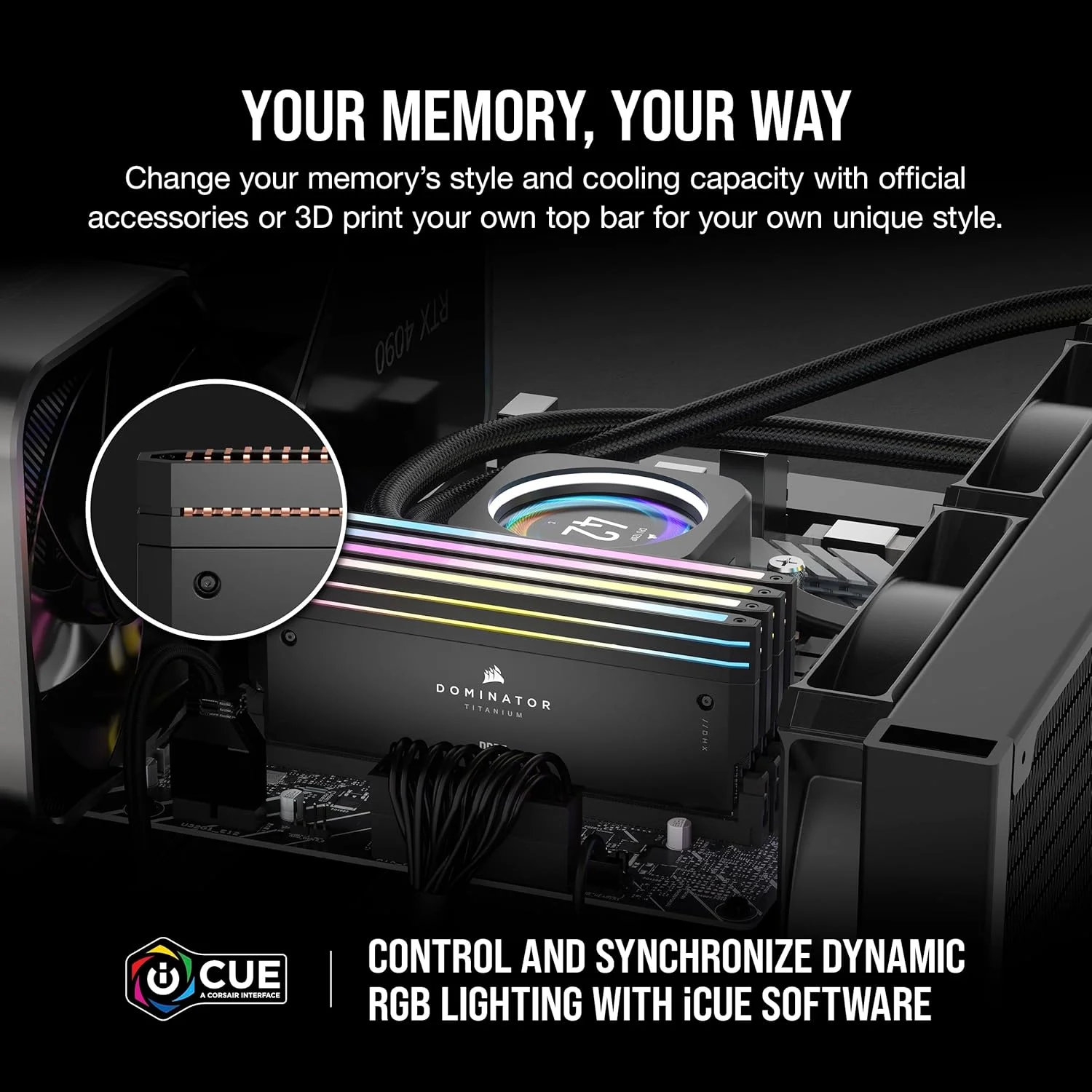 رم کامپیوتر CORSAIR DOMINATOR TITANIUM RGB DDR5 با ظرفیت 96 گیگابایت (4x24GB) و فرکانس 6400 مگاهرتز CL32، سازگار با Intel XMP iCUE - مشکی (CMP96GX5M4B6400C32)