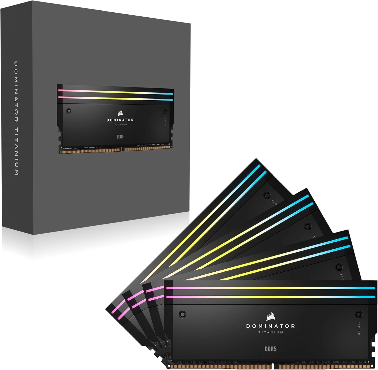 رم کامپیوتر CORSAIR DOMINATOR TITANIUM RGB DDR5 با ظرفیت 96 گیگابایت (4x24GB) و فرکانس 6400 مگاهرتز CL32، سازگار با Intel XMP iCUE - مشکی (CMP96GX5M4B6400C32)