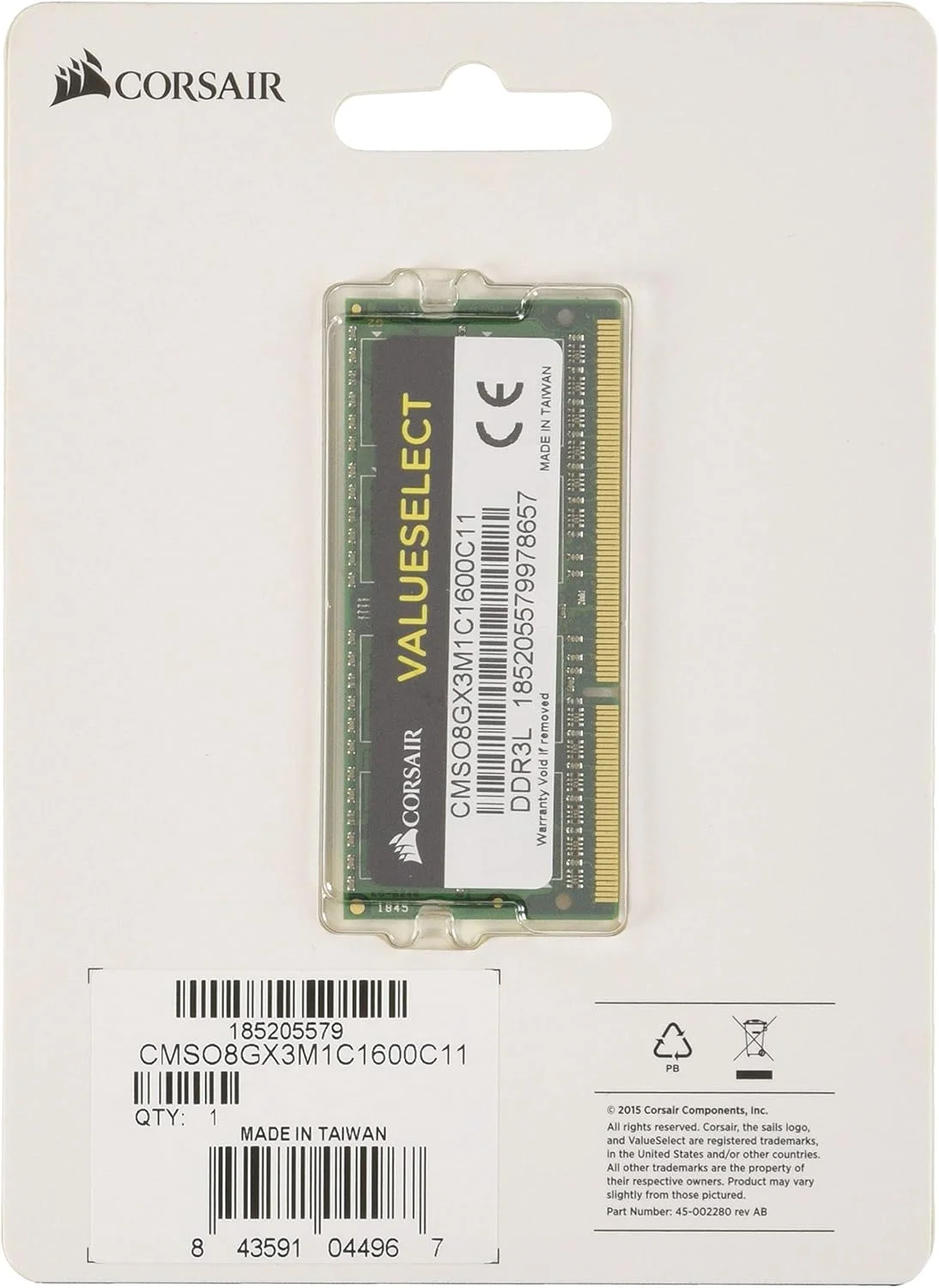 رم 8 گیگابایتی کرسیر سری Value Select (1x8GB) SODIMM DDR3L 1600 (PC3-12800) C11 1.35V/1.5V مناسب لپ تاپ یا حافظه فرم فاکتور کوچک رم 8 گیگابایتی کرسیر سری Value Select (1x8GB) SODIMM DDR3L 1600 (PC3-12800) C11 1.35V/1.5V مناسب لپ تاپ یا حافظه فرم فاکتور کوچک