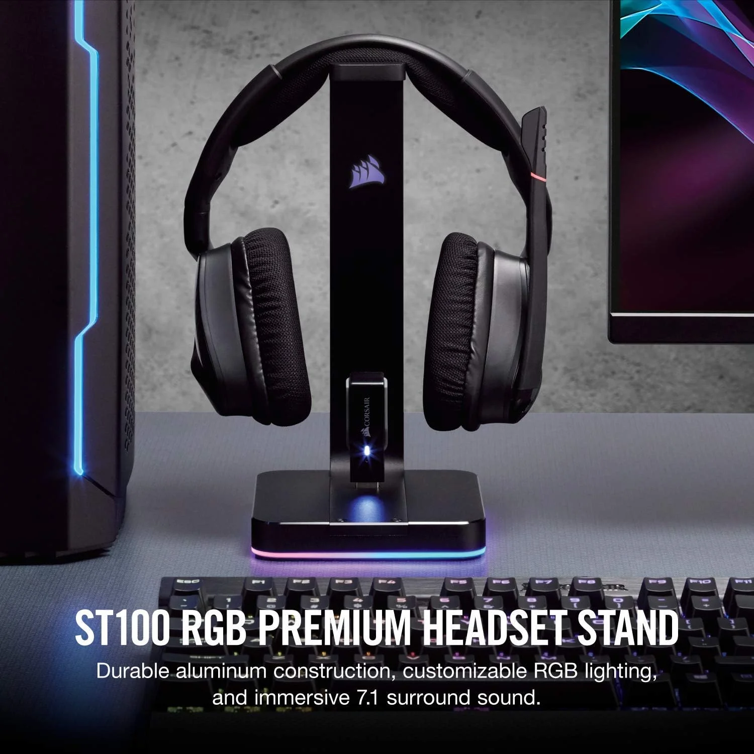 پایه هدست ممتاز CORSAIR ST100 RGB با صدای فراگیر 7.1 - 3.5 میلی‌متری و 2xUSB 3.0
