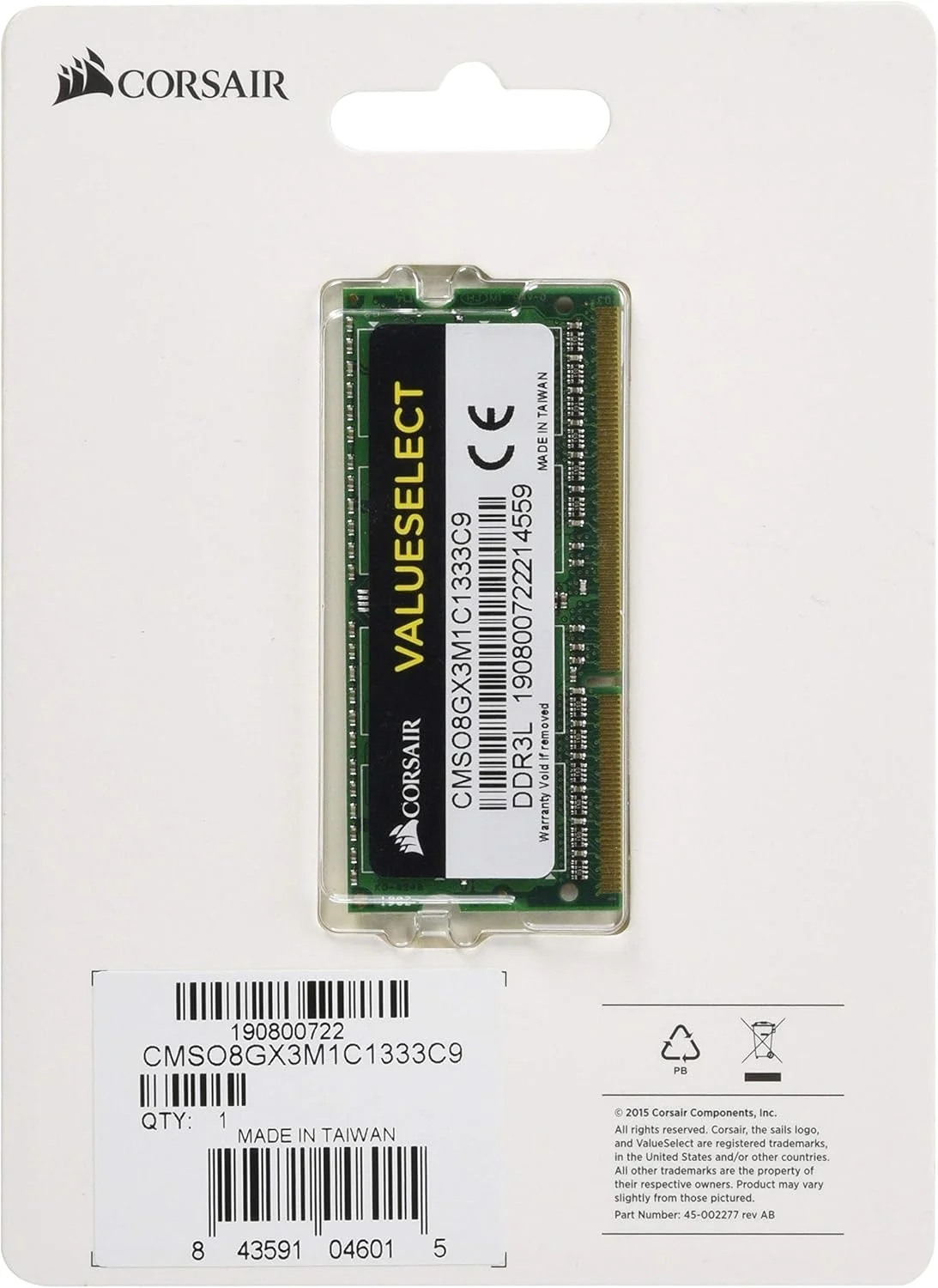 رم کورسیر Value Select SODIMM 8GB (1x8GB) DDR3L 1333MHz C9 حافظه برای لپ تاپ/نوت بوک - مشکی رم کورسیر Value Select SODIMM 8GB (1x8GB) DDR3L 1333MHz C9 حافظه برای لپ تاپ/نوت بوک - مشکی