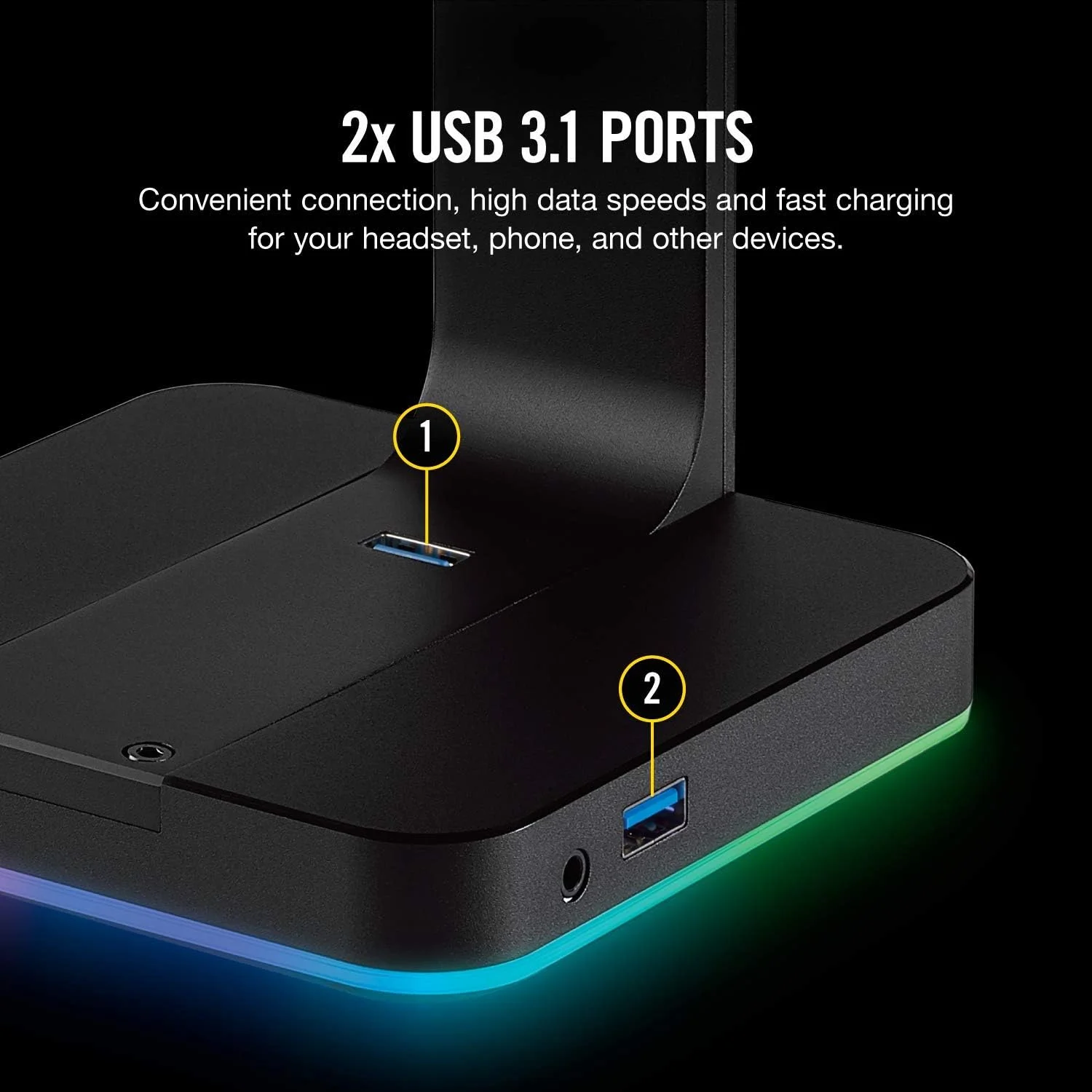 پایه هدست ممتاز CORSAIR ST100 RGB با صدای فراگیر 7.1 - 3.5 میلی‌متری و 2xUSB 3.0