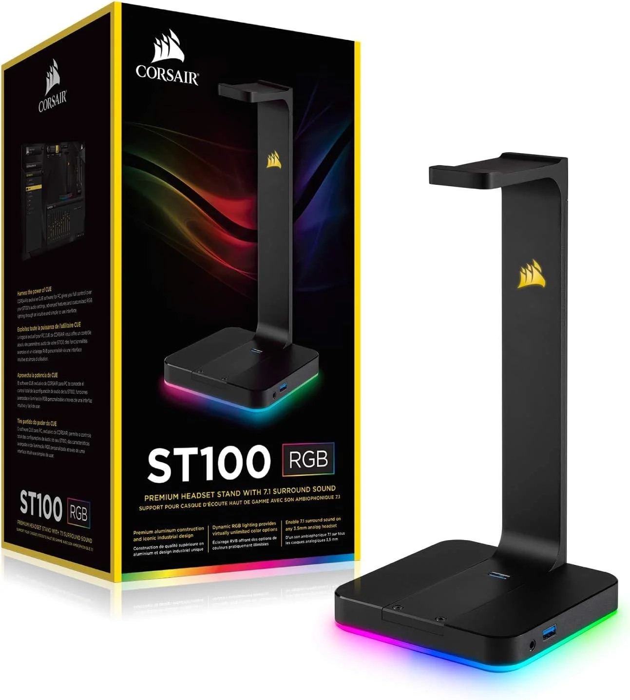 پایه هدست ممتاز CORSAIR ST100 RGB با صدای فراگیر 7.1 - 3.5 میلی‌متری و 2xUSB 3.0