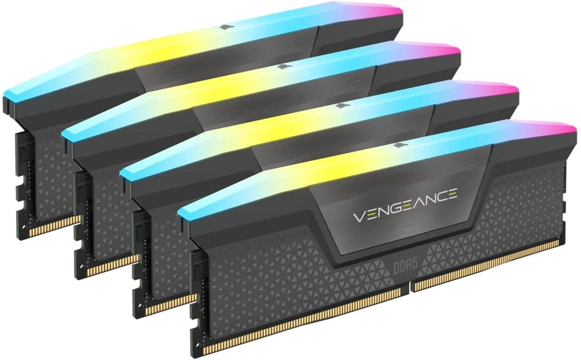 رم کامپیوتر CORSAIR VENGEANCE RGB DDR5 با ظرفیت 64 گیگابایت (4x16GB) DDR5 5600 CL36-36-36-76 1.25V AMD EXPO & Intel XMP - خاکستری