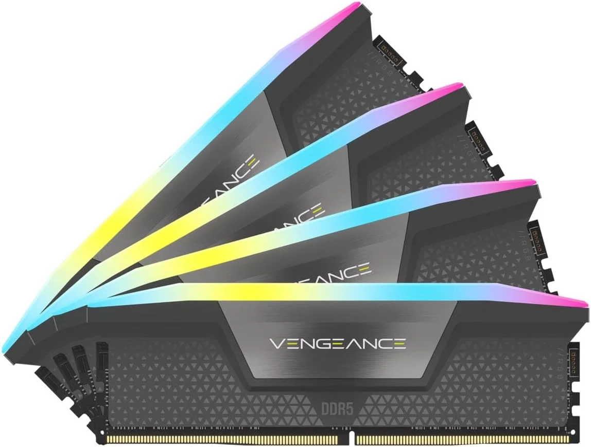 رم کامپیوتر CORSAIR VENGEANCE RGB DDR5 با ظرفیت 64 گیگابایت (4x16GB) DDR5 5600 CL36-36-36-76 1.25V AMD EXPO & Intel XMP - خاکستری