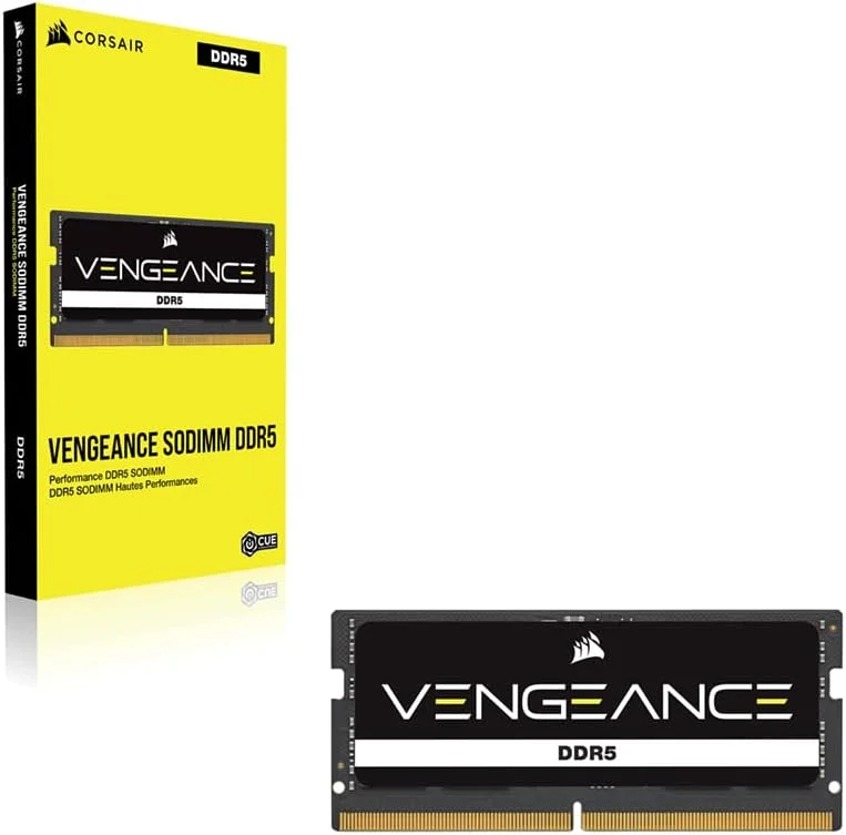 حافظه رم کرسیر VENGEANCE DDR5 SODIMM با ظرفیت 16 گیگابایت (1 عدد 16 گیگابایتی) DDR5 4800MHz C40 سازگار با تقریباً هر سیستم اینتل و AMD، مشکی، CMSX16GX5M1A4800C40، 1 عدد 16 گیگابایتی