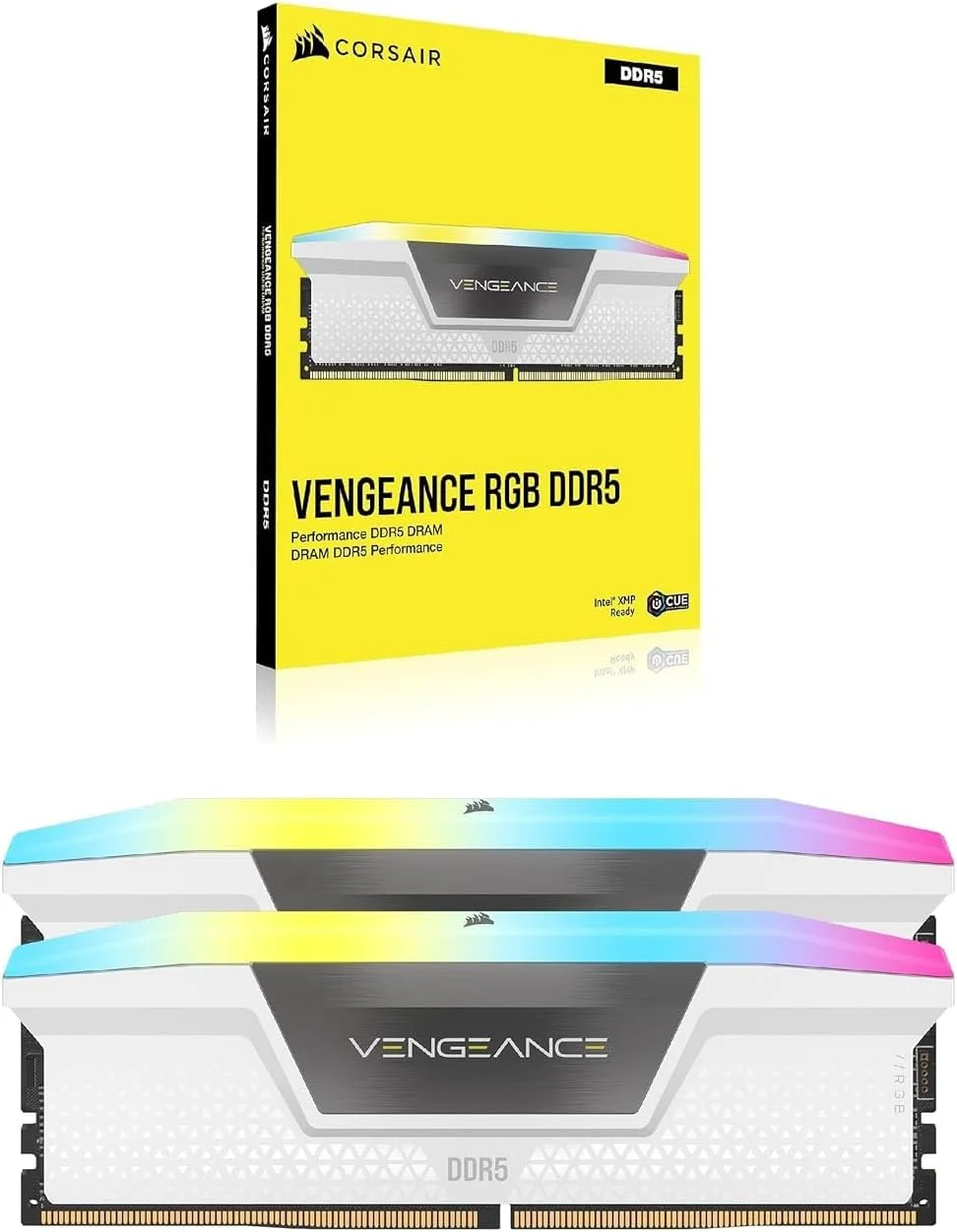 رم کامپیوتر DDR5 32 گیگابایتی (2x16 گیگابایت) 6000 مگاهرتز CL40 کرسیر VENGEANCE RGB، سازگار با Intel XMP iCUE - سفید (CMH32GX5M2B6000C40W)