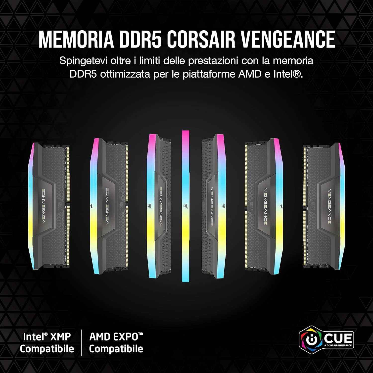رم دسکتاپ CORSAIR VENGEANCE RGB DDR5 با ظرفیت 96 گیگابایت (2x48 گیگابایت) 6000 مگاهرتز CL36-44-44-96 1.4 ولت AMD EXPO Intel XMP 3.0 - خاکستری (CMH96GX5M2E6000Z36)