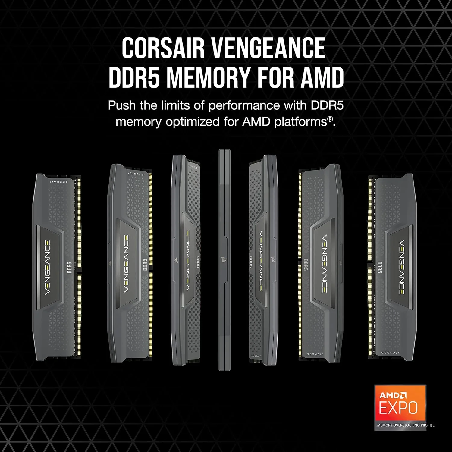 رم کامپیوتر CORSAIR VENGEANCE DDR5 با ظرفیت 32 گیگابایت (2x16GB) 6000MHz CL36 AMD EXPO سازگار با iCUE - خاکستری (CMK32GX5M2D6000Z36)