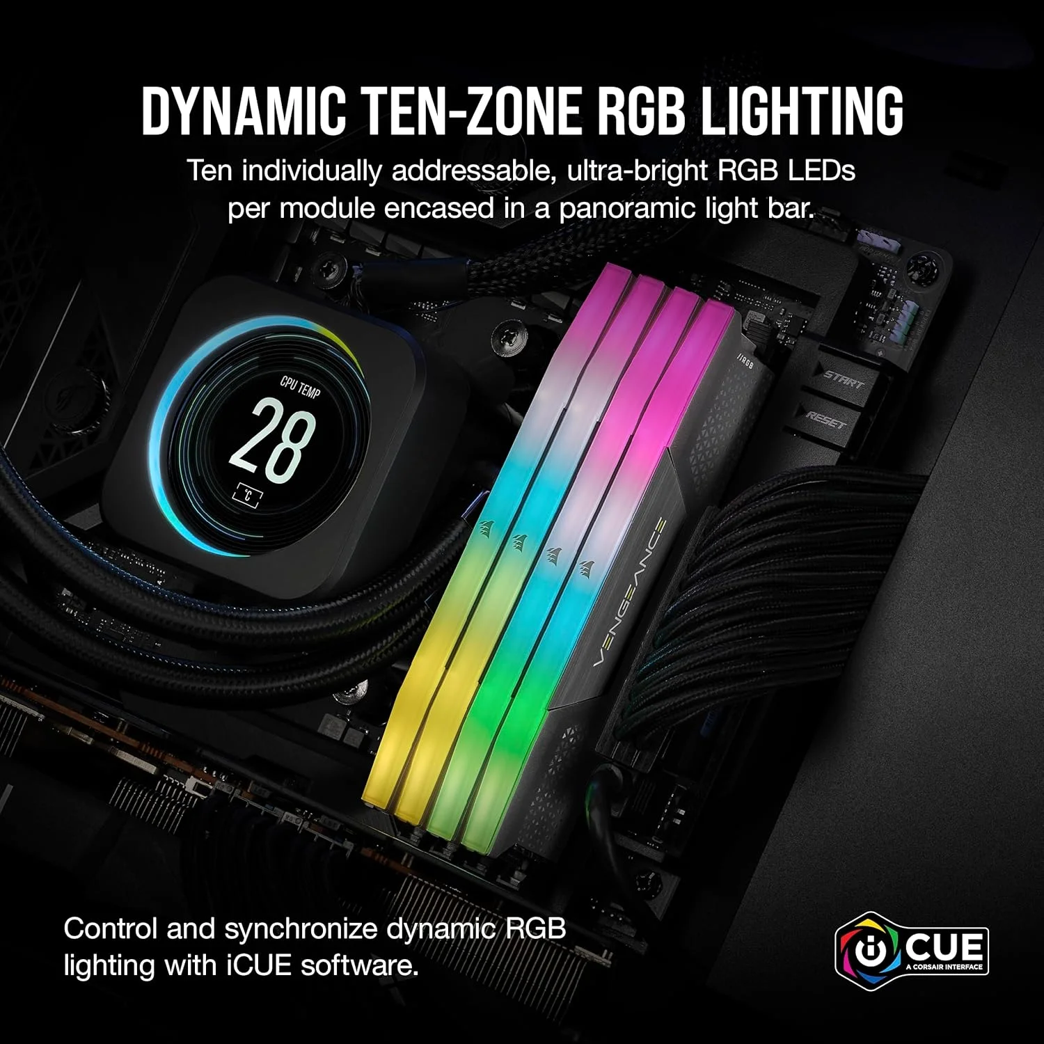 رم دسکتاپ 64 گیگابایتی (2x32GB) CORSAIR Vengeance RGB DDR5 با فرکانس 6000 مگاهرتز CL38-44-44-96 1.35V AMD Expo Intel XMP 3.0 - خاکستری (CMH64GX5M2B6000Z38)