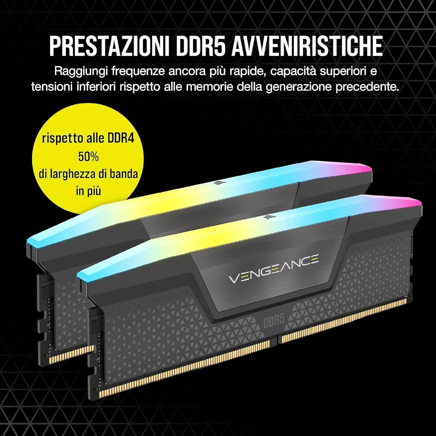 رم دسکتاپ CORSAIR VENGEANCE RGB DDR5 با ظرفیت 96 گیگابایت (2x48 گیگابایت) 6000 مگاهرتز CL36-44-44-96 1.4 ولت AMD EXPO Intel XMP 3.0 - خاکستری (CMH96GX5M2E6000Z36)