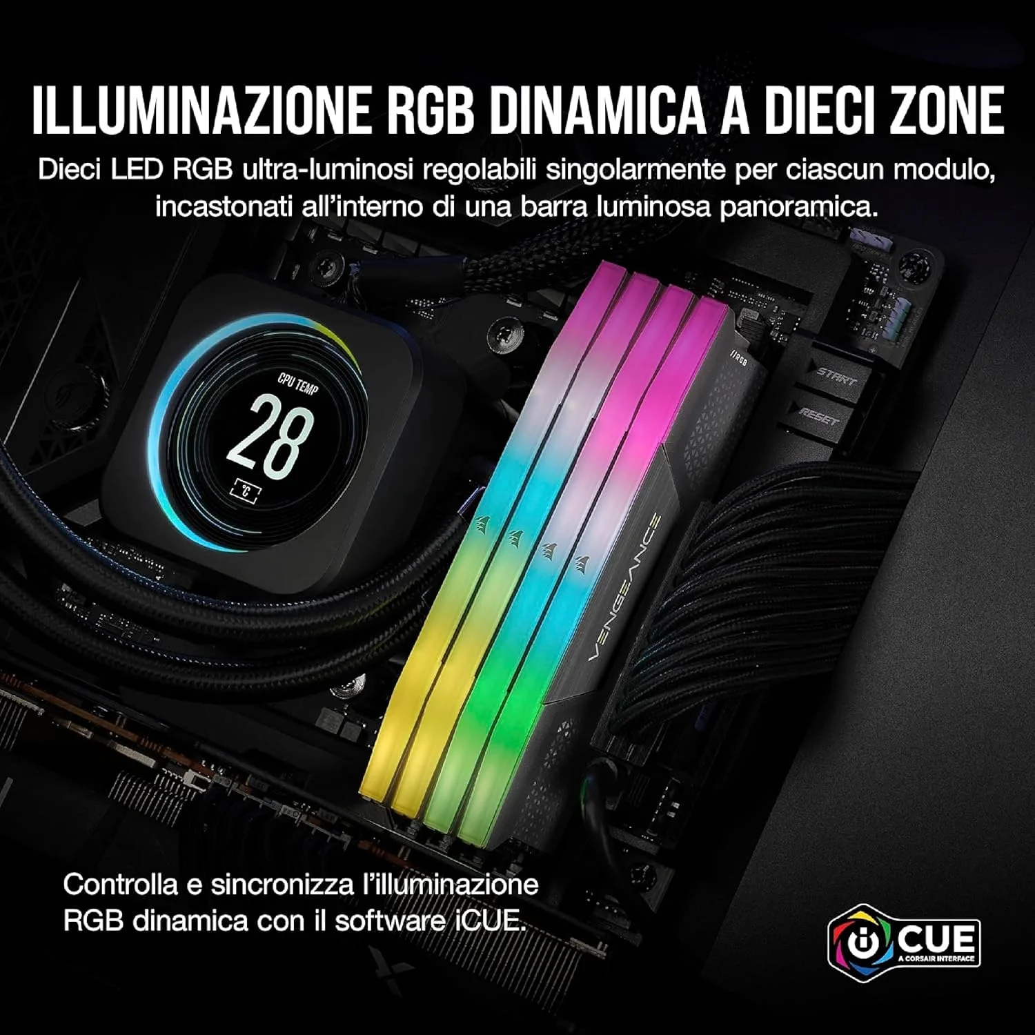 رم دسکتاپ CORSAIR VENGEANCE RGB DDR5 با ظرفیت 96 گیگابایت (2x48 گیگابایت) 6000 مگاهرتز CL36-44-44-96 1.4 ولت AMD EXPO Intel XMP 3.0 - خاکستری (CMH96GX5M2E6000Z36)
