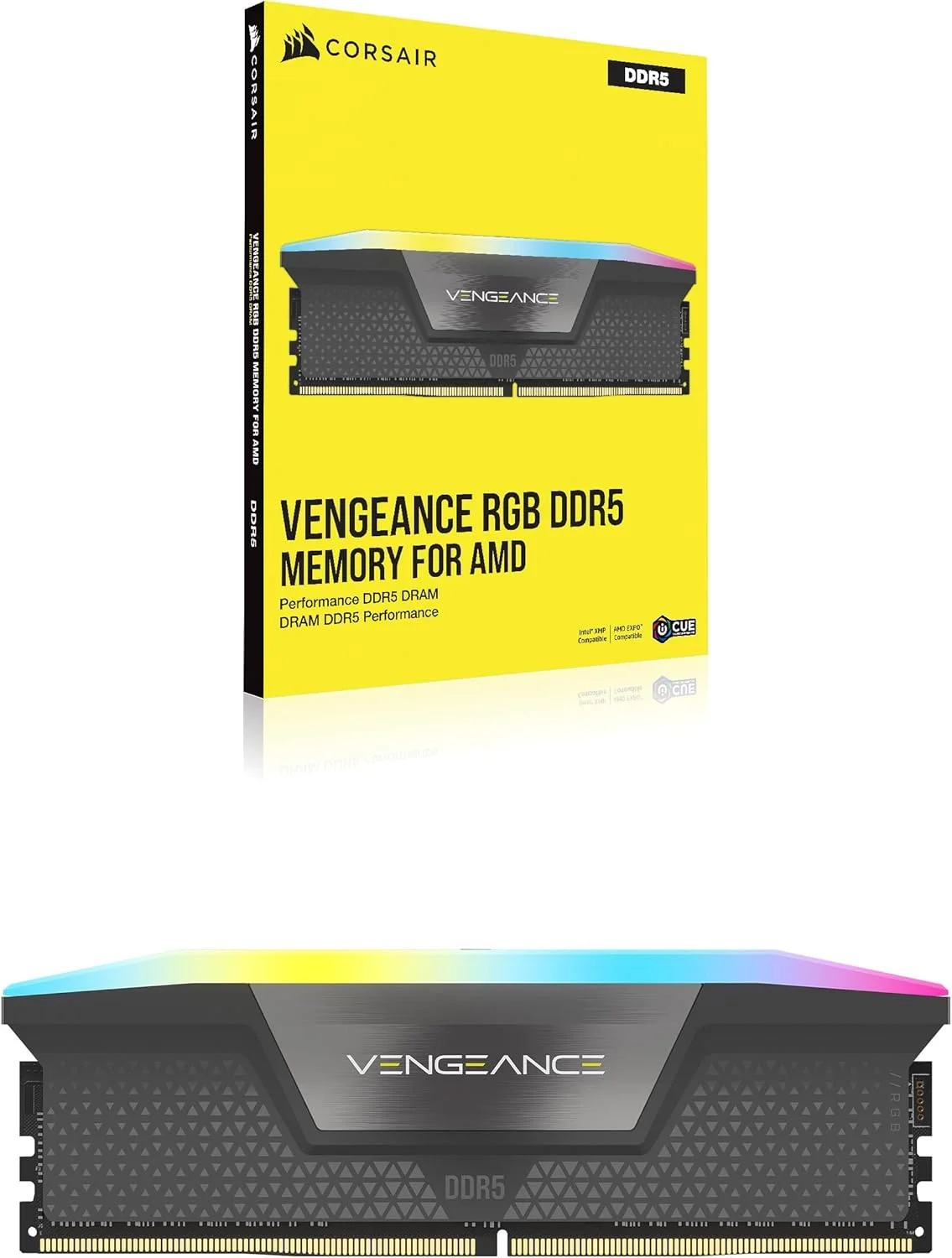 رم کامپیوتر دسکتاپ 32 گیگابایتی CORSAIR Vengeance RGB DDR5 (تک کاناله 32 گیگابایت) 6000 مگاهرتز CL38-44-44-96 1.35 ولت AMD Expo Intel XMP 3.0 - خاکستری (CMH32GX5M1E6000Z38)