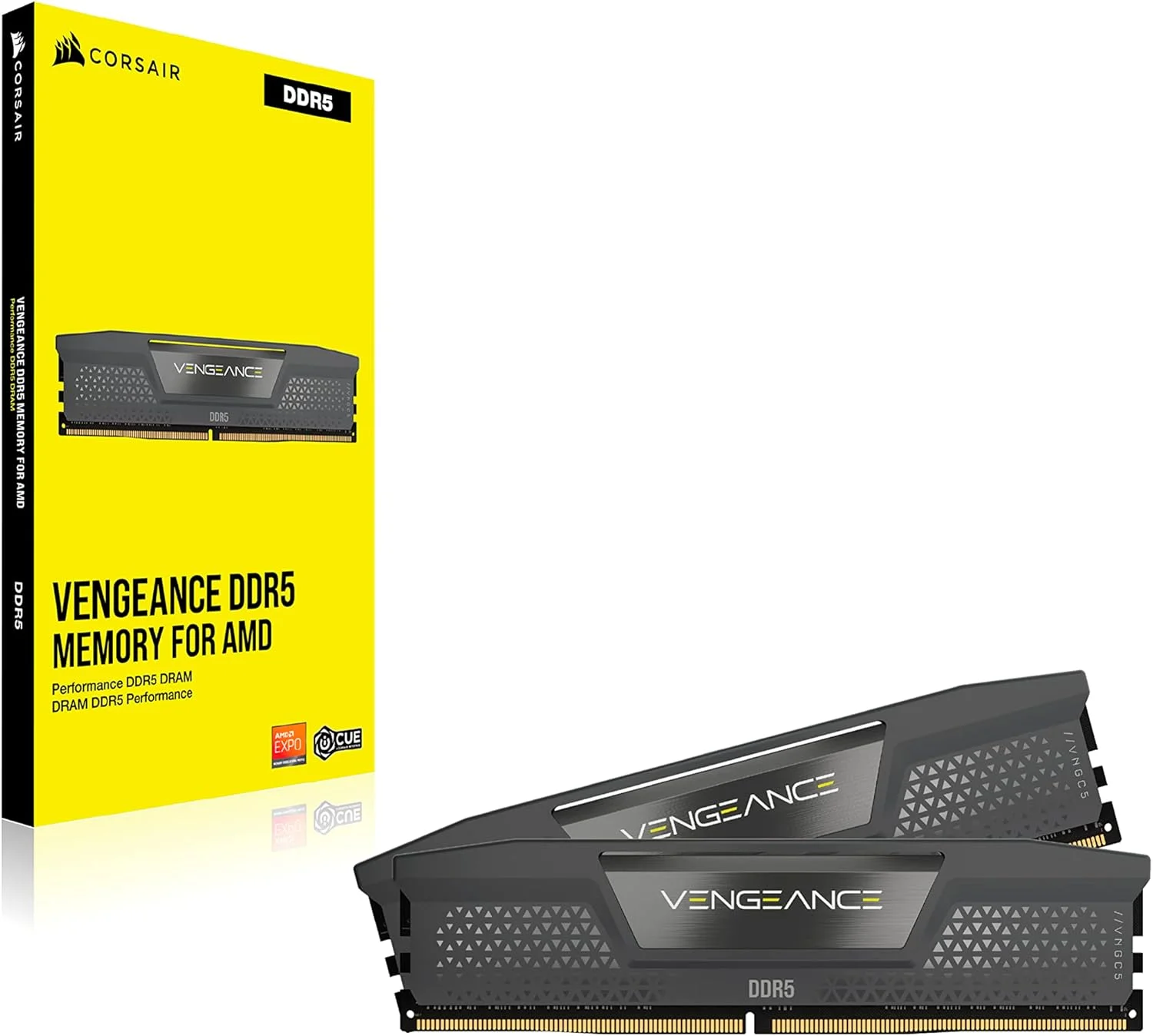 رم کامپیوتر CORSAIR VENGEANCE DDR5 با ظرفیت 32 گیگابایت (2x16GB) 6000MHz CL36 AMD EXPO سازگار با iCUE - خاکستری (CMK32GX5M2D6000Z36)