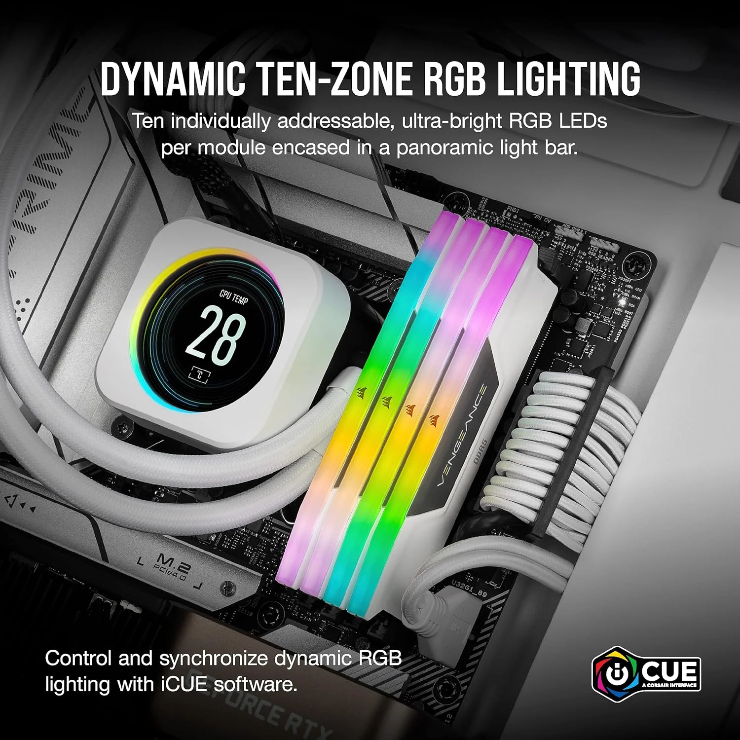 رم کامپیوتر DDR5 32 گیگابایتی (2x16GB) CORSAIR VENGEANCE RGB با فرکانس 6000 مگاهرتز CL36 Intel XMP سازگار با iCUE - سفید (CMH32GX5M2E6000C36W)