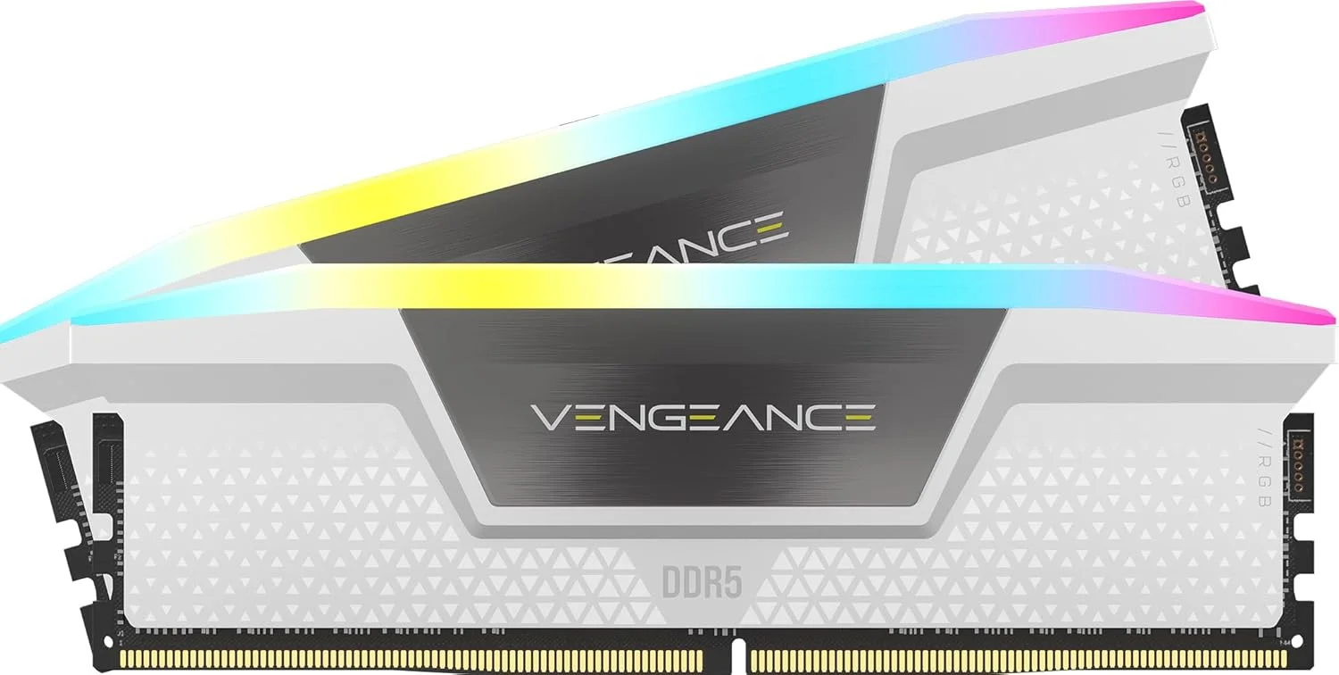 رم کامپیوتر دسکتاپ 32 گیگابایتی (2x16GB) CORSAIR VENGEANCE RGB DDR5 6400MHz CL32-40-40-84 1.40V AMD EXPO Intel XMP 3.0 - سفید (CMH32GX5M2B6400Z32W)