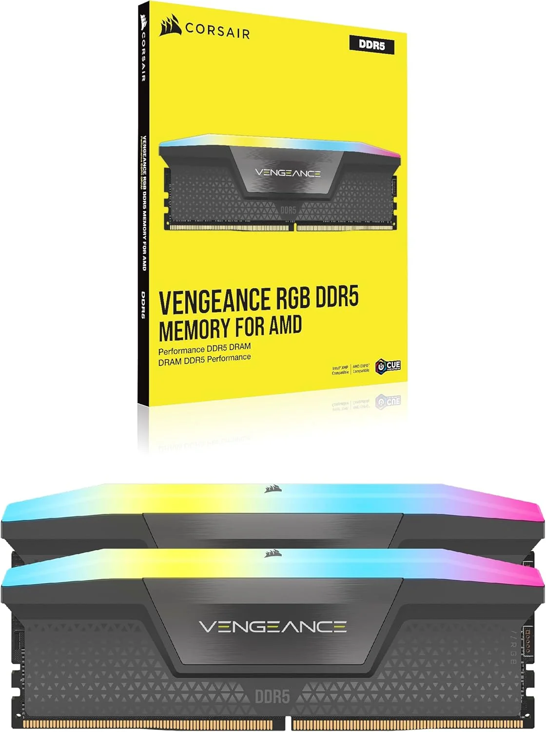 رم کامپیوتر DDR5 کرسیر Vengeance RGB با ظرفیت 32 گیگابایت (2x16GB) فرکانس 6400 مگاهرتز CL30-40-40-104 ولتاژ 1.40V AMD Expo Intel XMP 3.0 - خاکستری (CMH32GX5M2B6400Z30)