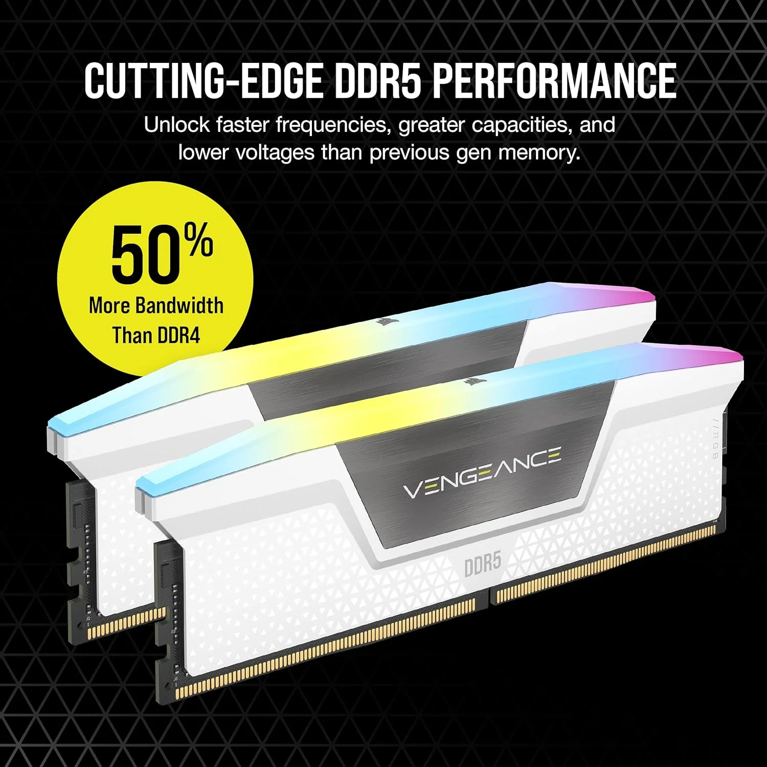 رم کامپیوتر دسکتاپ CORSAIR VENGEANCE RGB DDR5 با ظرفیت 32 گیگابایت (2x16GB) 6400MHz CL36-48-48-104 1.35V AMD EXPO Intel XMP 3.0 - سفید (CMH32GX5M2B6400Z36W)