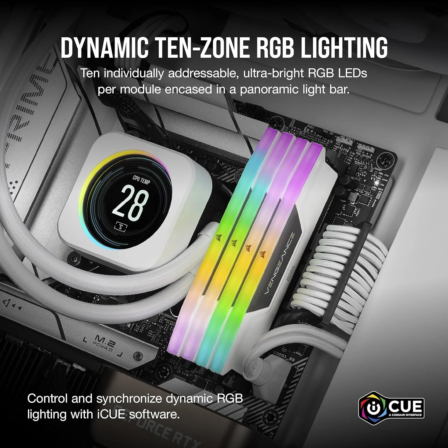 رم کامپیوتر دسکتاپ CORSAIR VENGEANCE RGB DDR5 با ظرفیت 32 گیگابایت (2x16GB) 6400MHz CL36-48-48-104 1.35V AMD EXPO Intel XMP 3.0 - سفید (CMH32GX5M2B6400Z36W)