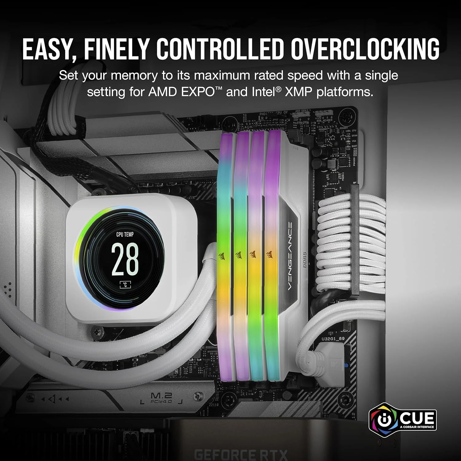 رم کامپیوتر دسکتاپ CORSAIR VENGEANCE RGB DDR5 با ظرفیت 32 گیگابایت (2x16GB) 6400MHz CL36-48-48-104 1.35V AMD EXPO Intel XMP 3.0 - سفید (CMH32GX5M2B6400Z36W)