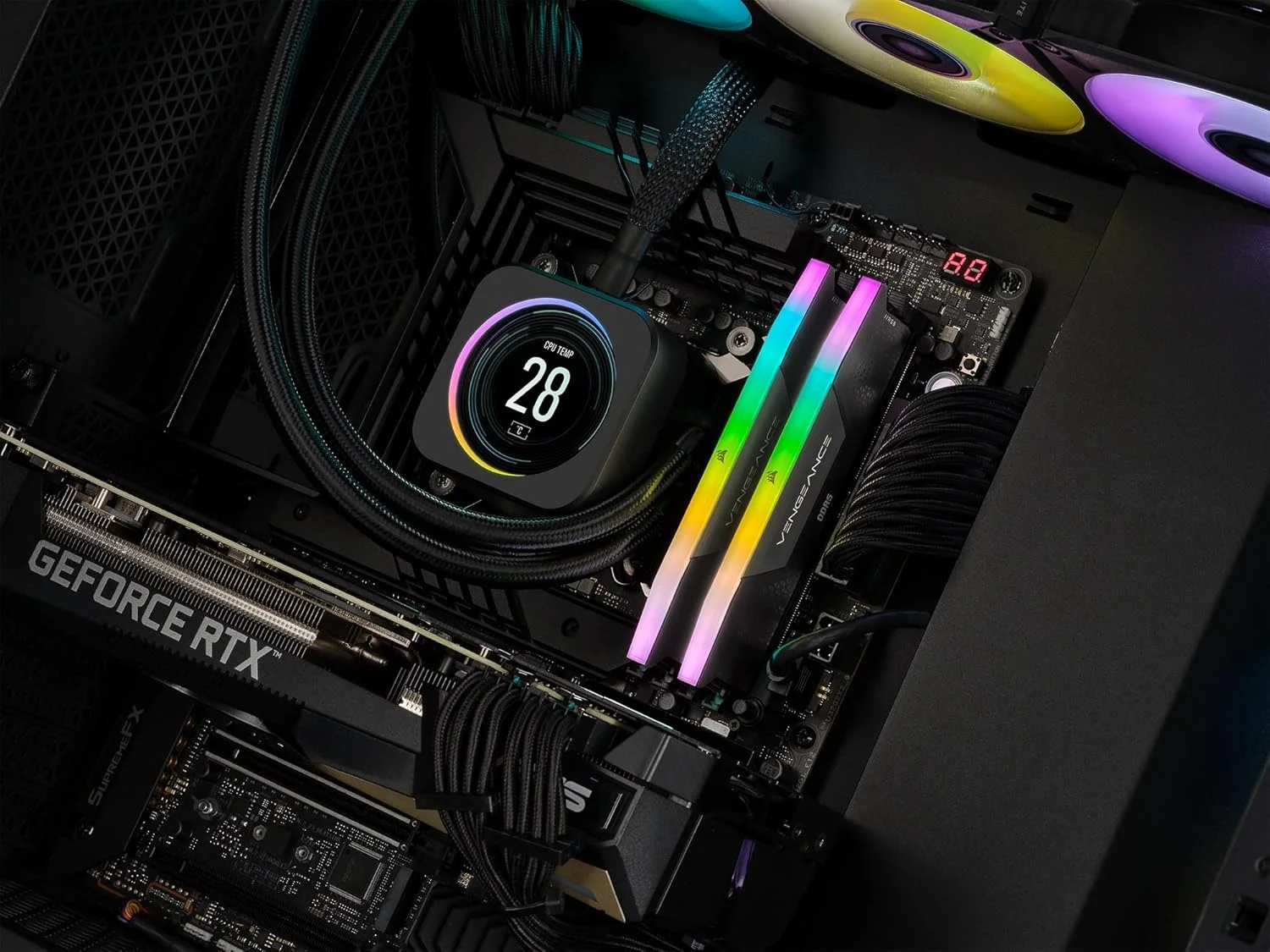 رم کامپیوتر DDR5 32 گیگابایتی (2x16GB) 7000MHz CL34 CORSAIR VENGEANCE RGB، سازگار با Intel XMP iCUE - مشکی (CMH32GX5M2X7000C34)