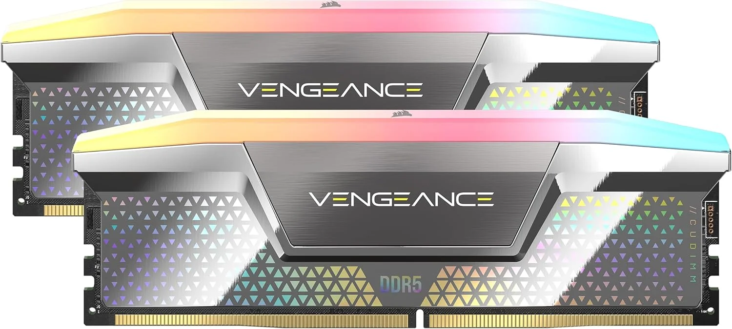 حافظه رم دسکتاپ CORSAIR Vengeance RGB DDR5 CUDIMM 48GB (2x24GB) 8000MHz CL38-50-50-128 1.4V Intel XMP - نقره ای (CMHC48GX5M2X8000C38)