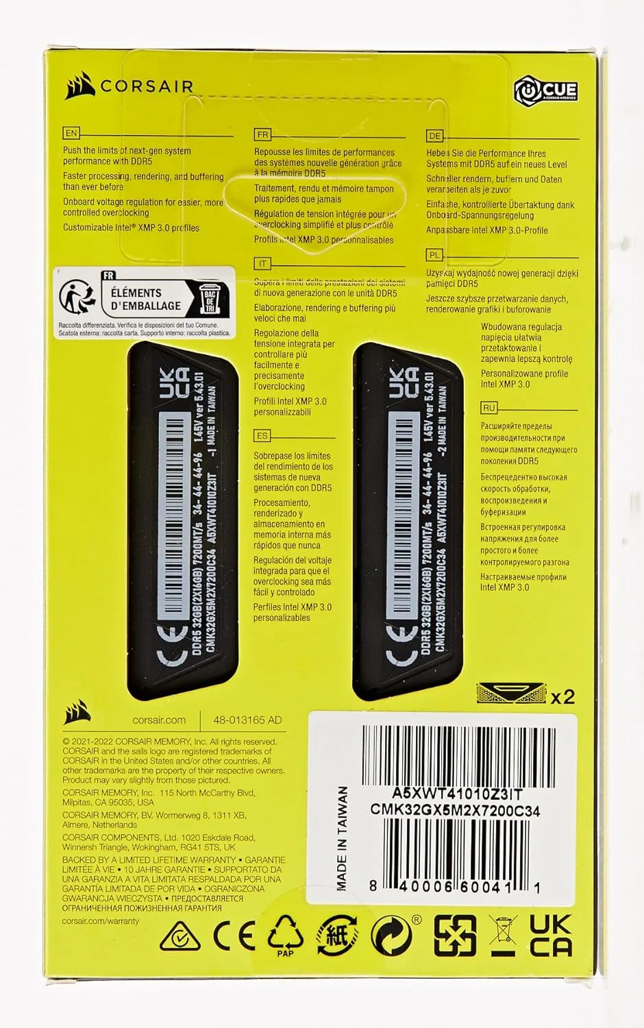 رم کامپیوتر CORSAIR VENGEANCE DDR5 با ظرفیت 32 گیگابایت (2x16GB) 7200MHz CL34 Intel XMP iCUE Compatible - مشکی (CMK32GX5M2X7200C34)