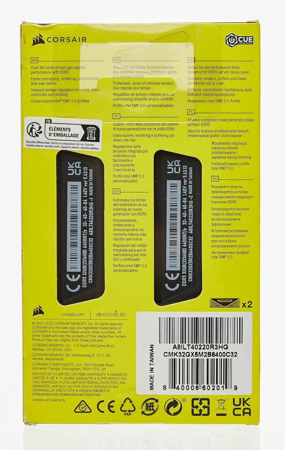 رم کورسیر VENGEANCE DDR5 2 عدد 16 گیگابایتی (32 گیگابایت) DDR5 6400 CL32-40-40-84 1.40V Intel XMP - مشکی