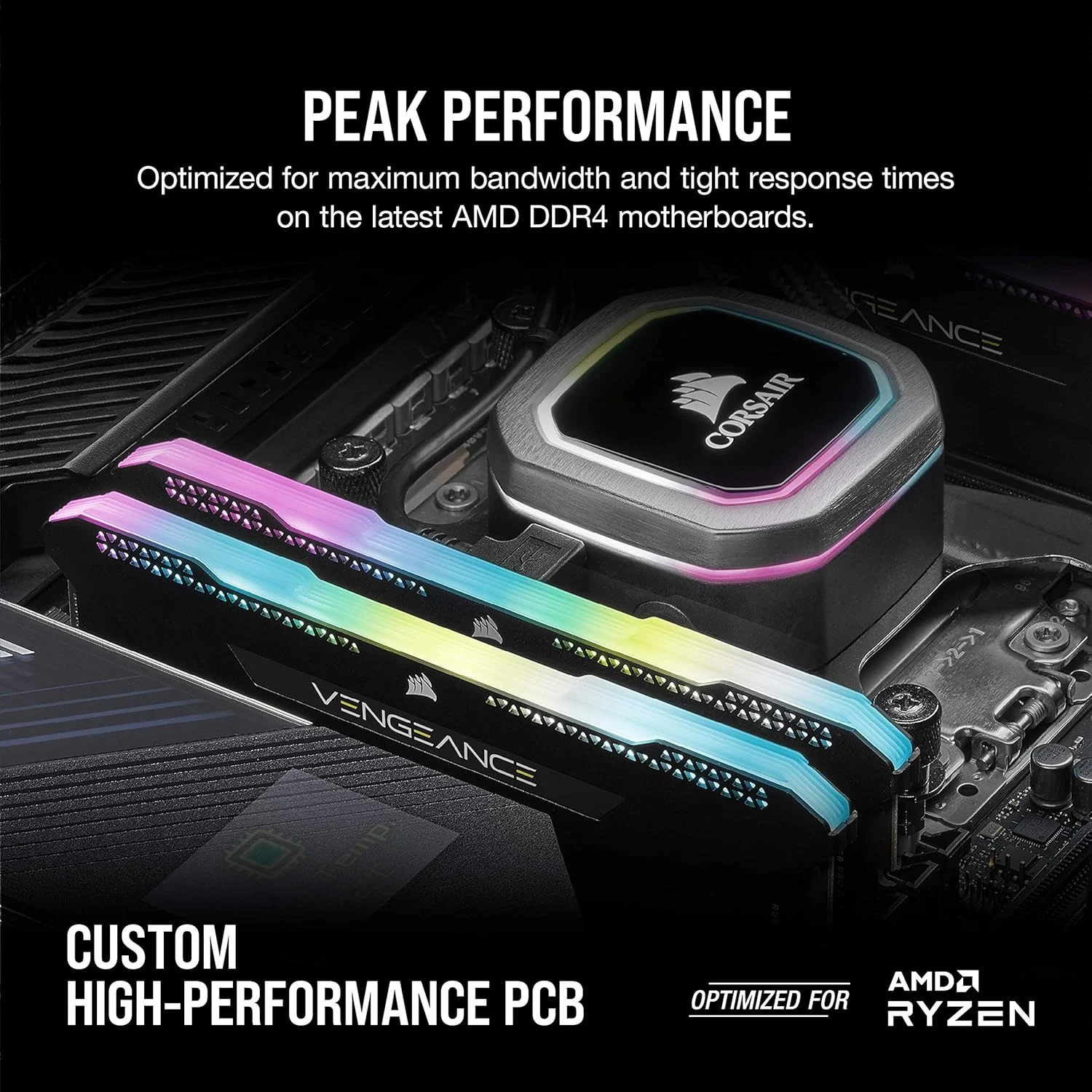 کیت حافظه دسکتاپ Corsair Vengeance RGB PRO SL 32 گیگابایت (2x16 گیگابایت) DDR4 3200 مگاهرتز C16، نورپردازی شده (10 LED RGB با قابلیت آدرس دهی جداگانه، بهینه شده برای AMD Ryzen)، مشکی