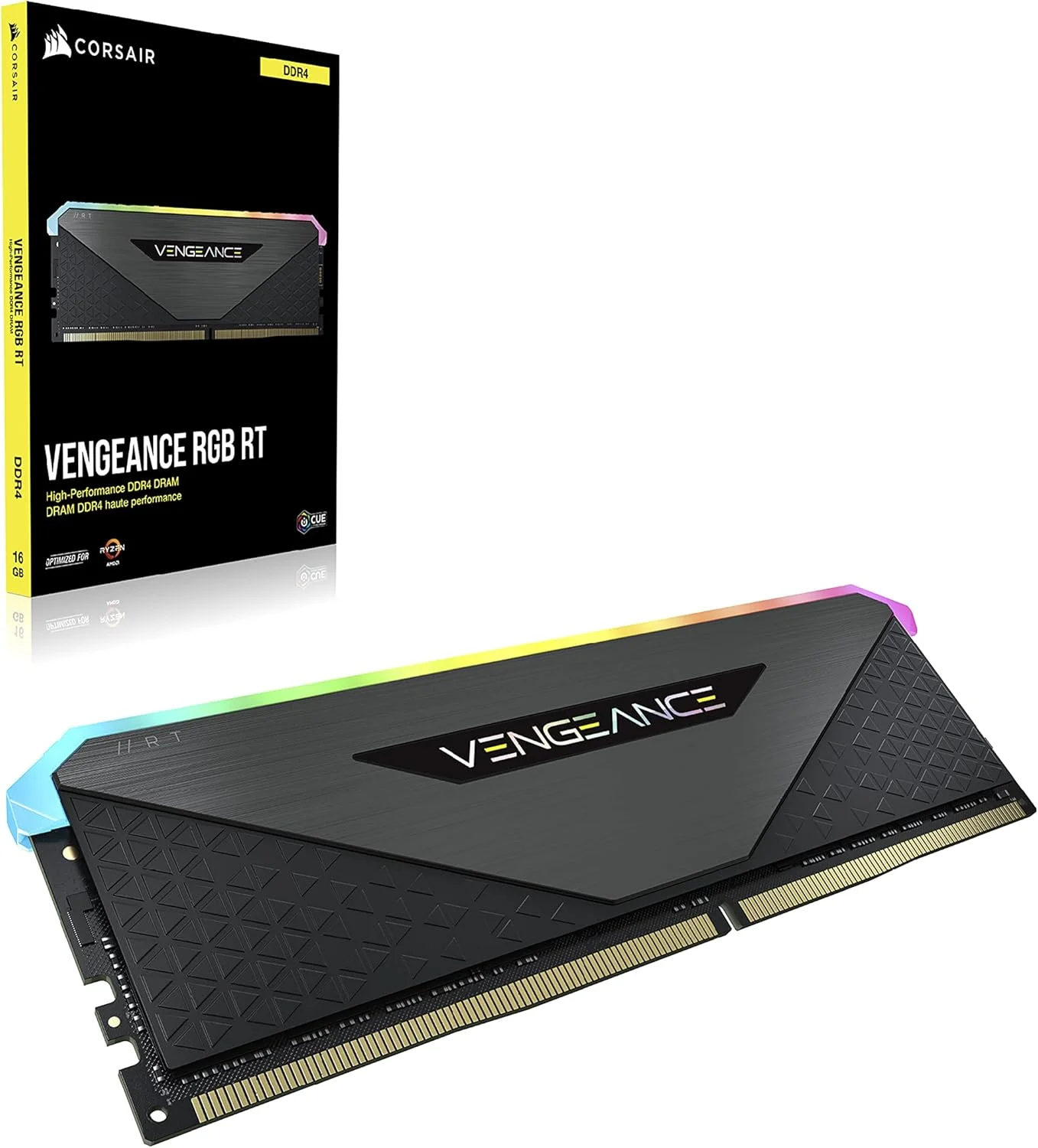 حافظه رم دسکتاپ 16 گیگابایتی (2x8GB) Corsair Vengeance RGB RT DDR4 4000MHz C18 (نورپردازی RGB پویا، بهینه شده برای AMD سری 300/400/500، سازگار با Intel سری 300/400/500) مشکی