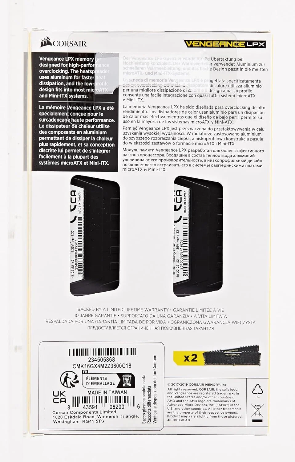 رم دسکتاپ 16 گیگابایتی (2x8GB) DDR4 3600 کورسیر مدل VENGEANCE LPX - مشکی
