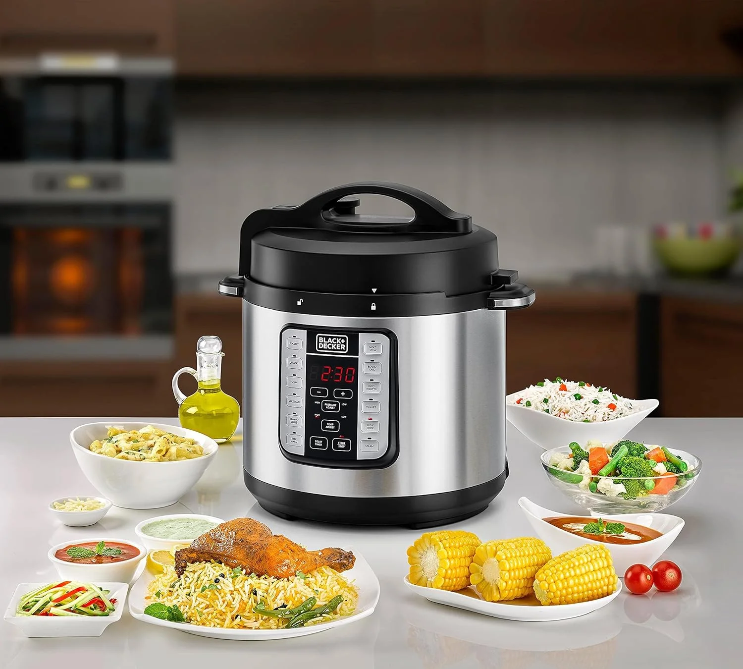 دیگ بخار هوشمند BLACK+DECKER EZ، چند منظوره 1000 وات، پلوپز برقی قابل برنامه ریزی 7 در 1، ظرفیت 6.0 لیتر، نمایشگر LED دیجیتال، محافظت در برابر گرمای بیش از حد، تایمر تاخیری، مشکی/نقره ای، PCP1000-B5
