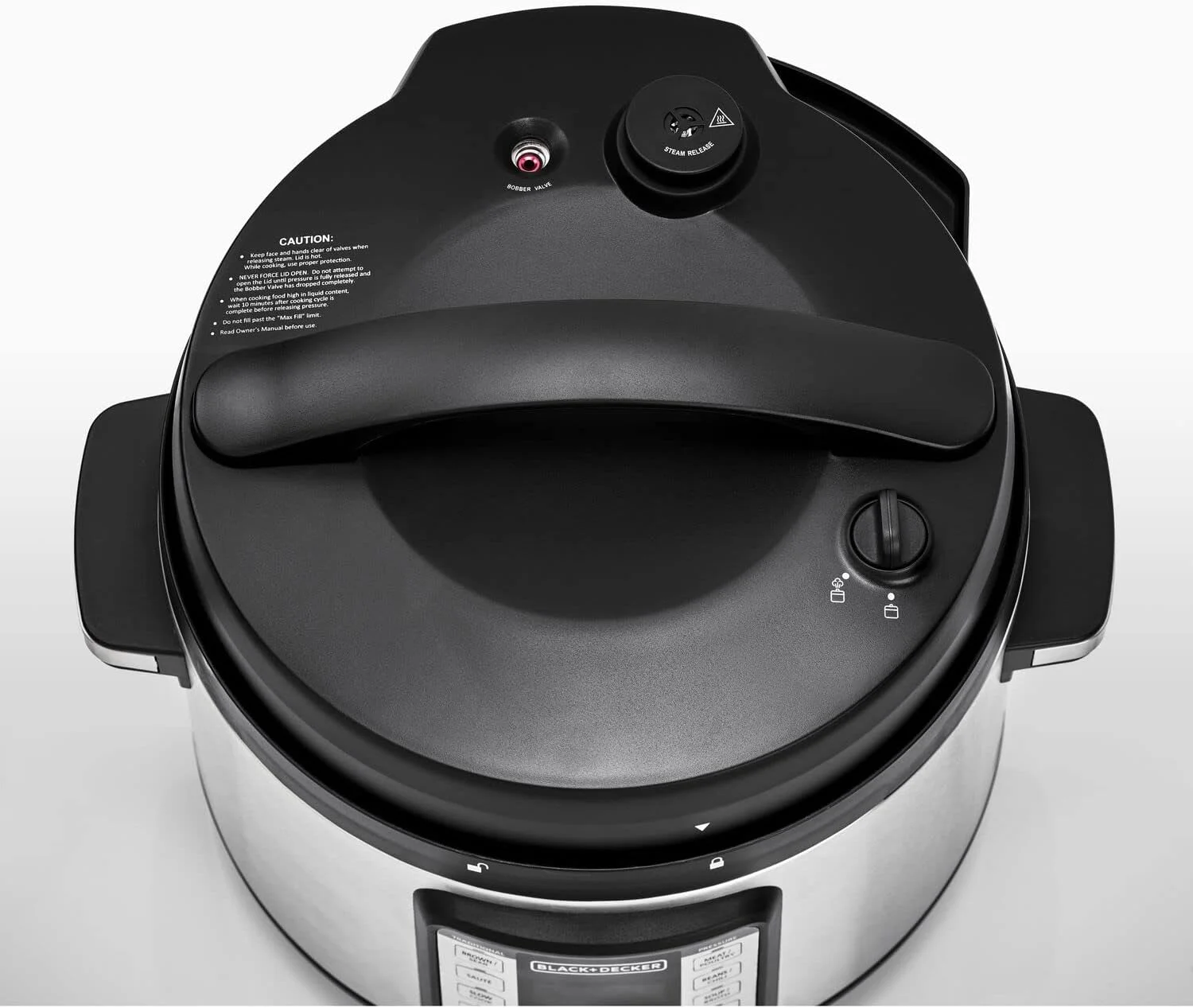 زودپز هوشمند بخارپز BLACK+DECKER مدل 1350 وات، دیگ زودپز برقی 9 در 1، ظرفیت 10 لیتر، 14 برنامه هوشمند، نمایشگر LED دیجیتال، نچسب، گرم نگهدارنده، خروج بخار دو منظوره، مشکی/نقره ای - PCP1010-B5