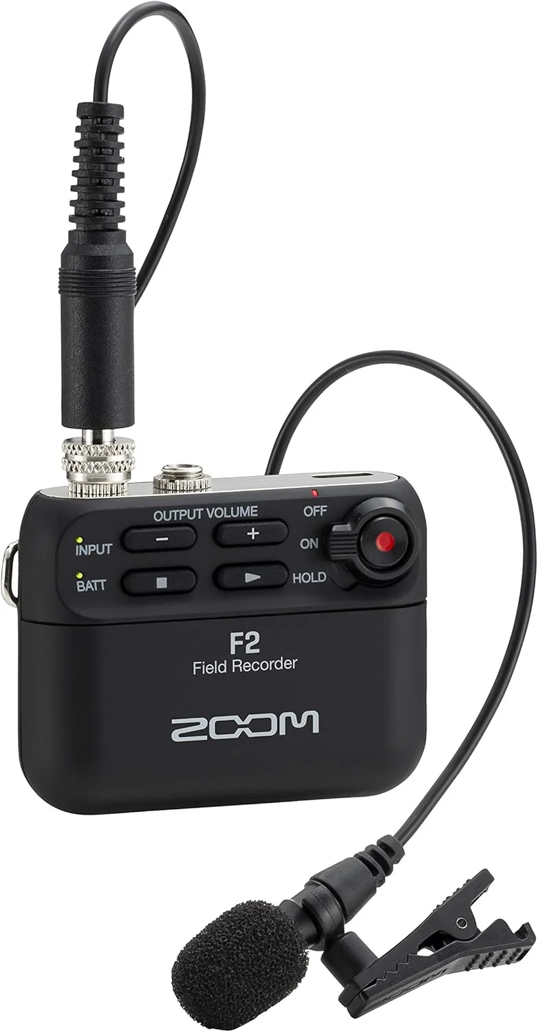 ضبط کننده صدا Zoom F2 Lavalier Body-Pack، ضبط 32 بیتی شناور، بدون کلیپینگ، صدا برای ویدئو، ضبط بر روی SD، و تغذیه با باتری به همراه میکروفون Lavalier