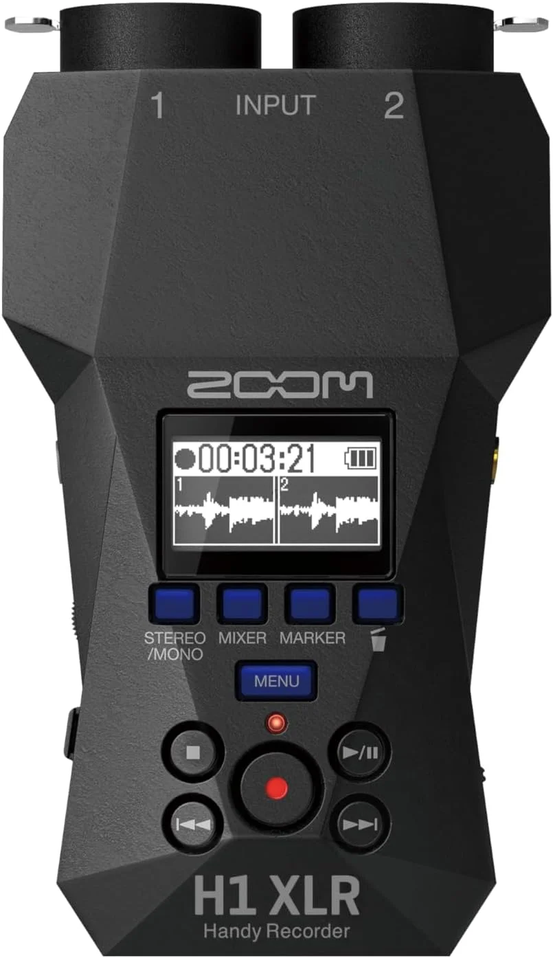 زوم - H1 XLR - ضبط کننده استریو دیجیتال، ضبط کننده صدای حرفه ای 2 ترک با صفحه نمایش OLED 0.96 اینچی و پورت USB-C، ضبط کننده صدا سازگار با مک، کامپیوتر، iOS و اندروید، 10 ساعت عمر باتری